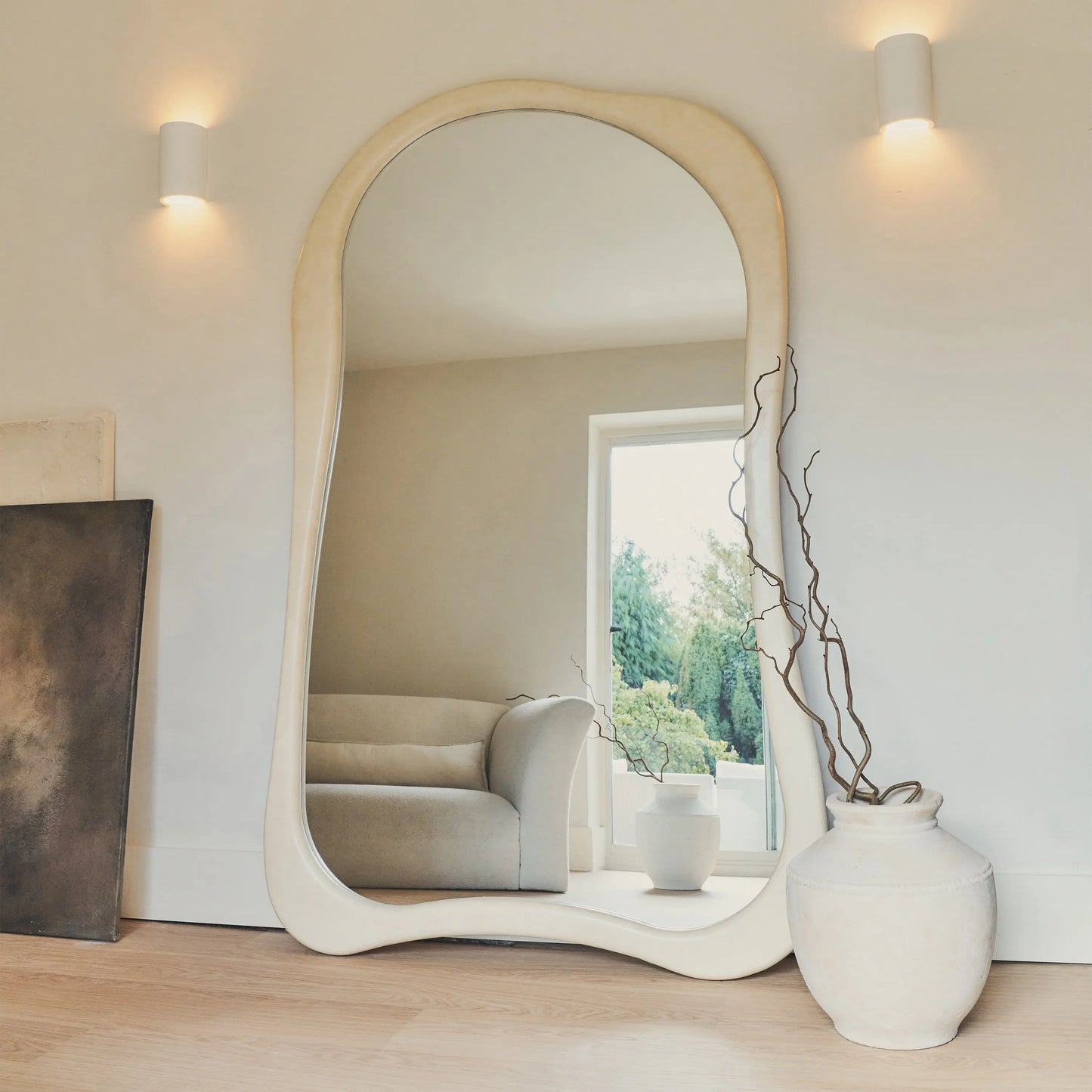 Arcurva Large Organic Wall Mirror - Irregular Contemporary Design with Textured Concrete Finish (190 x 120 cm) Spiegel Weltt