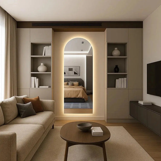 Full-Length Oval Mirror with LED Lighting and Integrated Stand – Modern Luxury Decor Spiegel Weltt