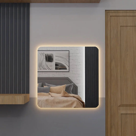 Square LED Wall Mirror (80x80 cm) – Modern Ambient Lighting & Industrial Chic Design Spiegel Weltt