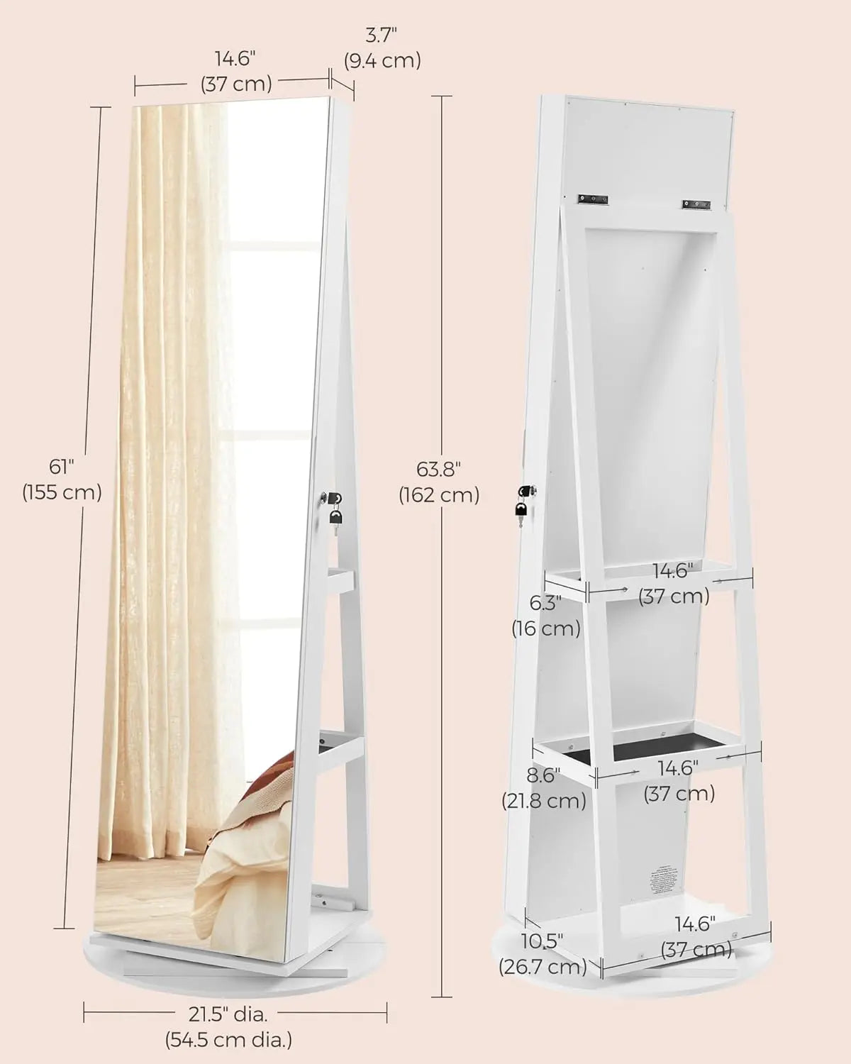 3-in-1 Rotating Jewelry Cabinet with Full-Length Led Mirror & 360° Storage Base Spiegel Weltt