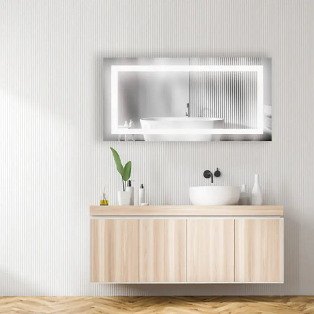 Modern Rectangular Sandblasted Mirror with Integrated LED Lighting Spiegel Weltt