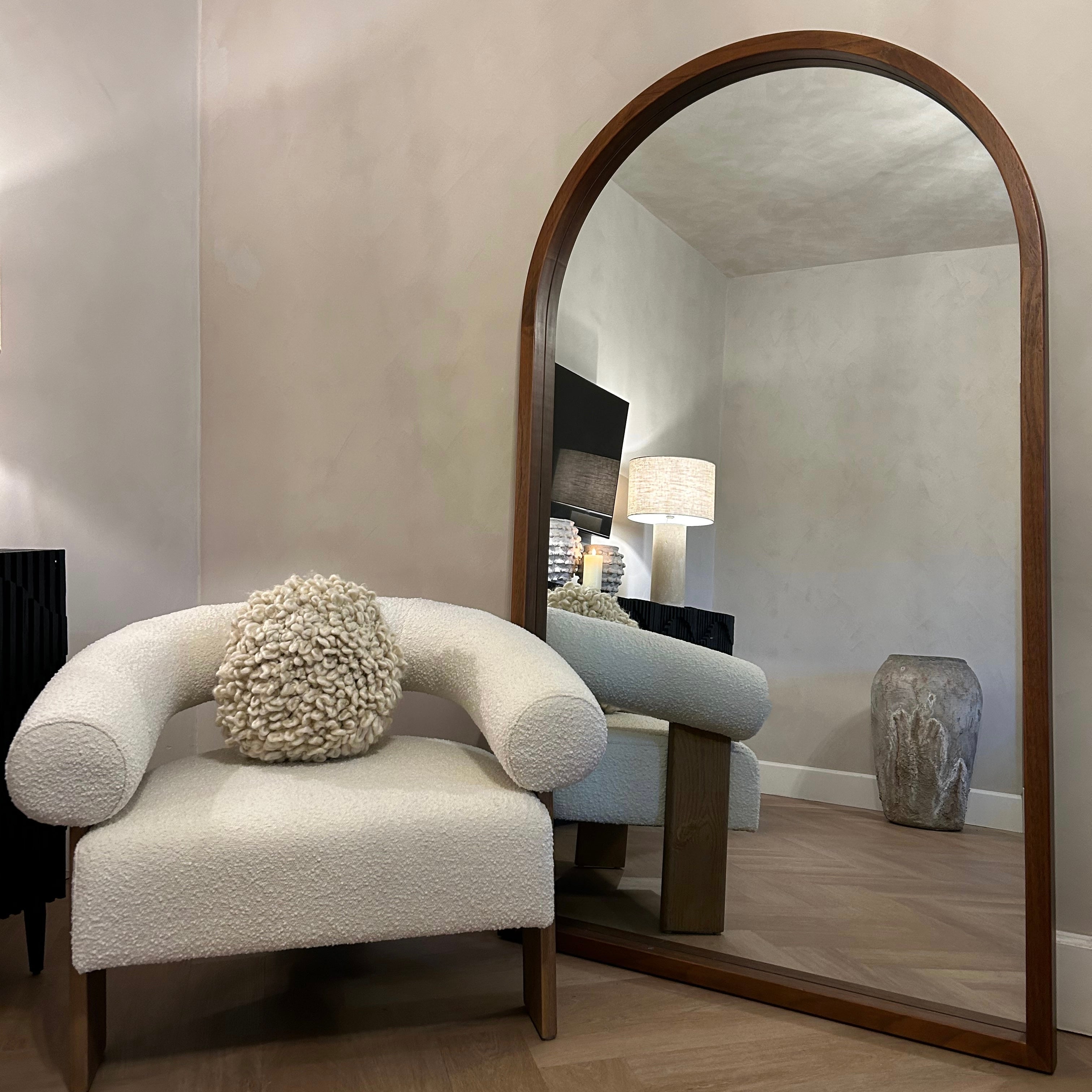 Tamara Arch Full-Length Solid Wood Mirror - Walnut Finish, 190 x 110 cm
