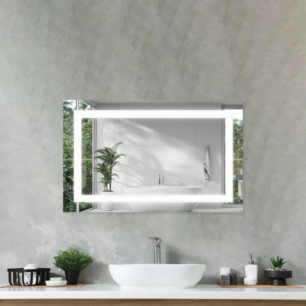 Modern Rectangular Sandblasted Mirror with Integrated LED Lighting Spiegel Weltt