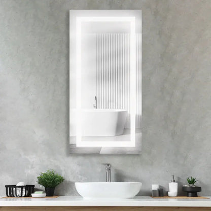 Modern Rectangular Sandblasted Mirror with Integrated LED Lighting Spiegel Weltt