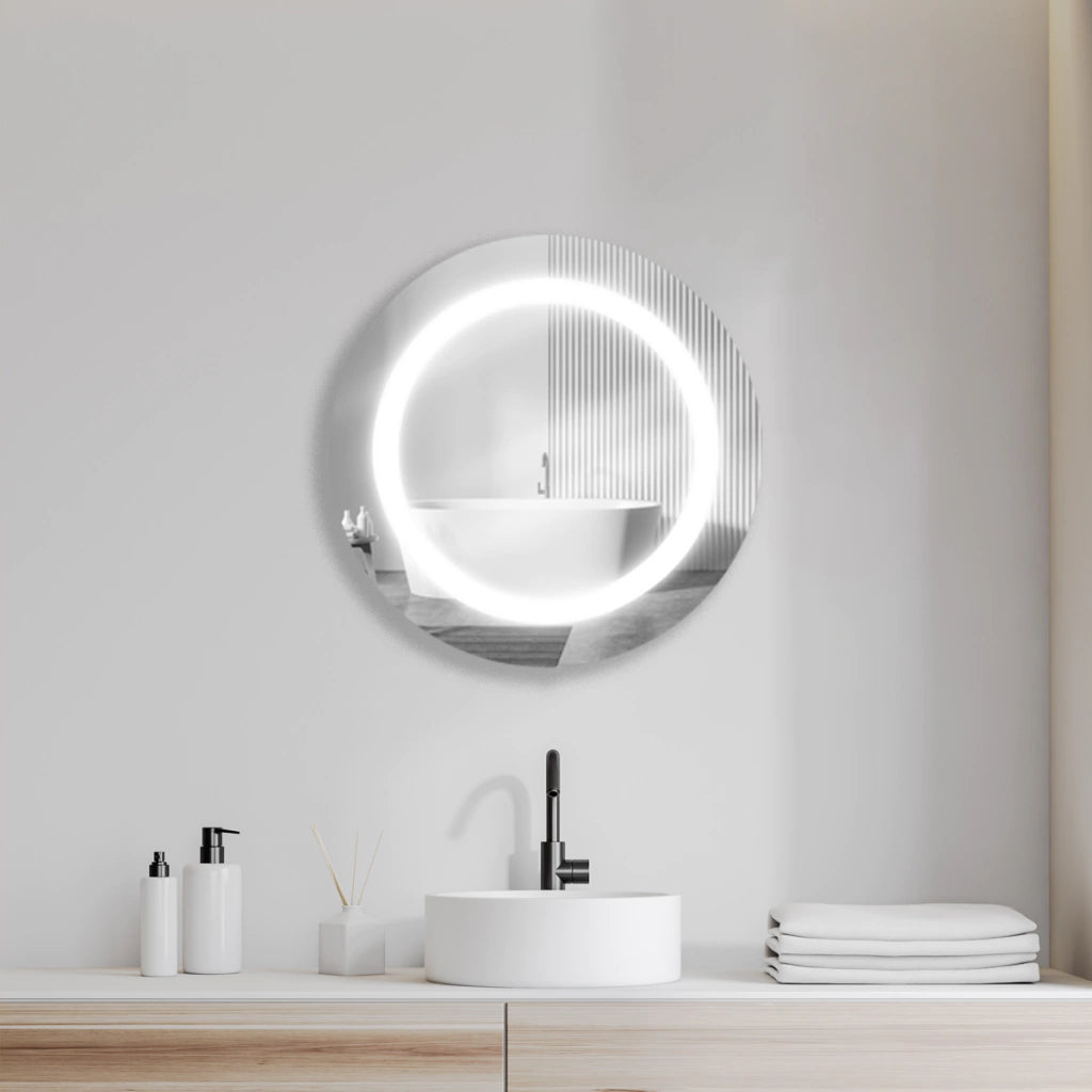 Round Sanded Mirror With LED