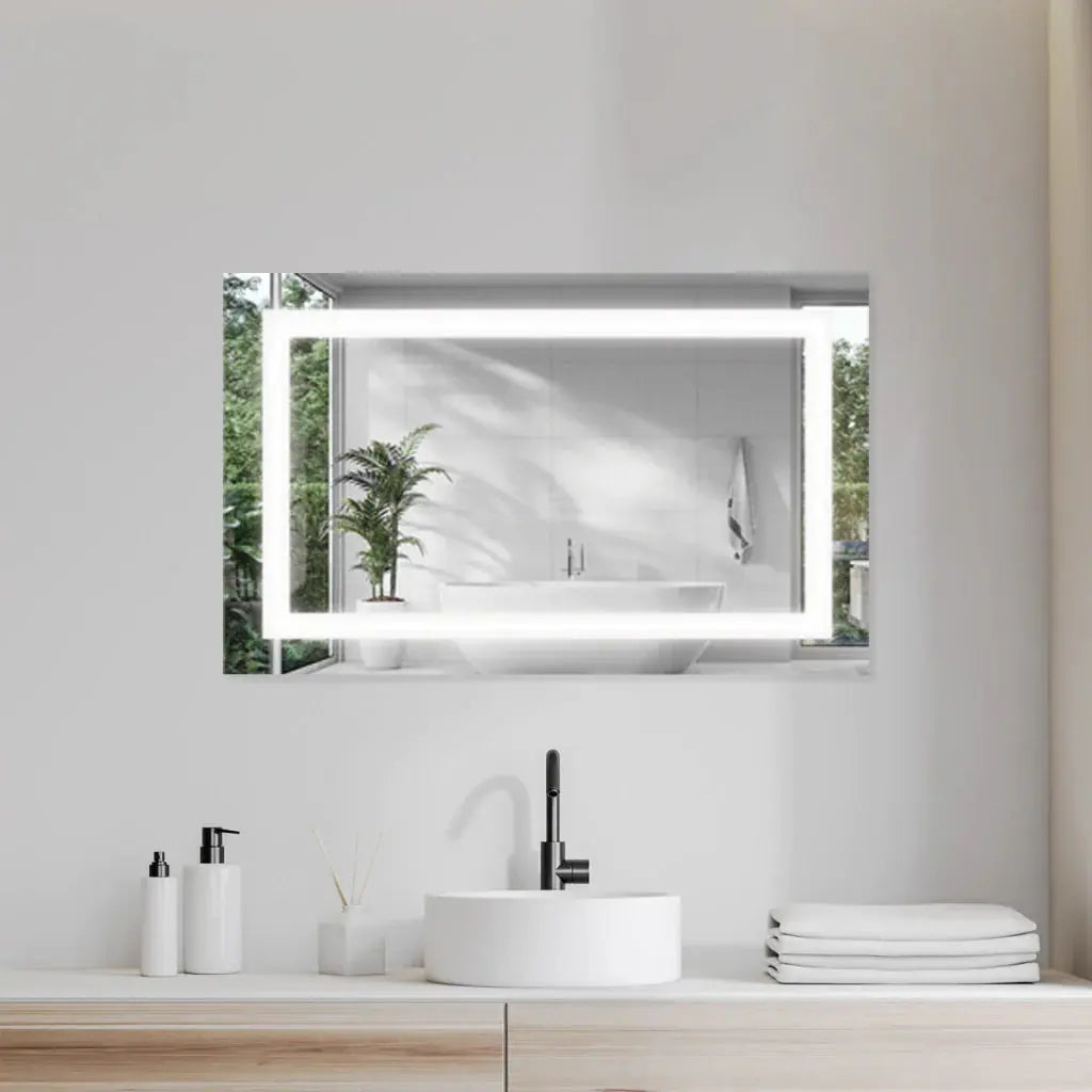 Modern Rectangular Sandblasted Mirror with Integrated LED Lighting Spiegel Weltt