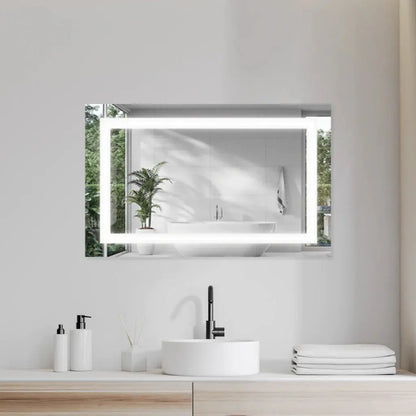 Modern Rectangular Sandblasted Mirror with Integrated LED Lighting Spiegel Weltt