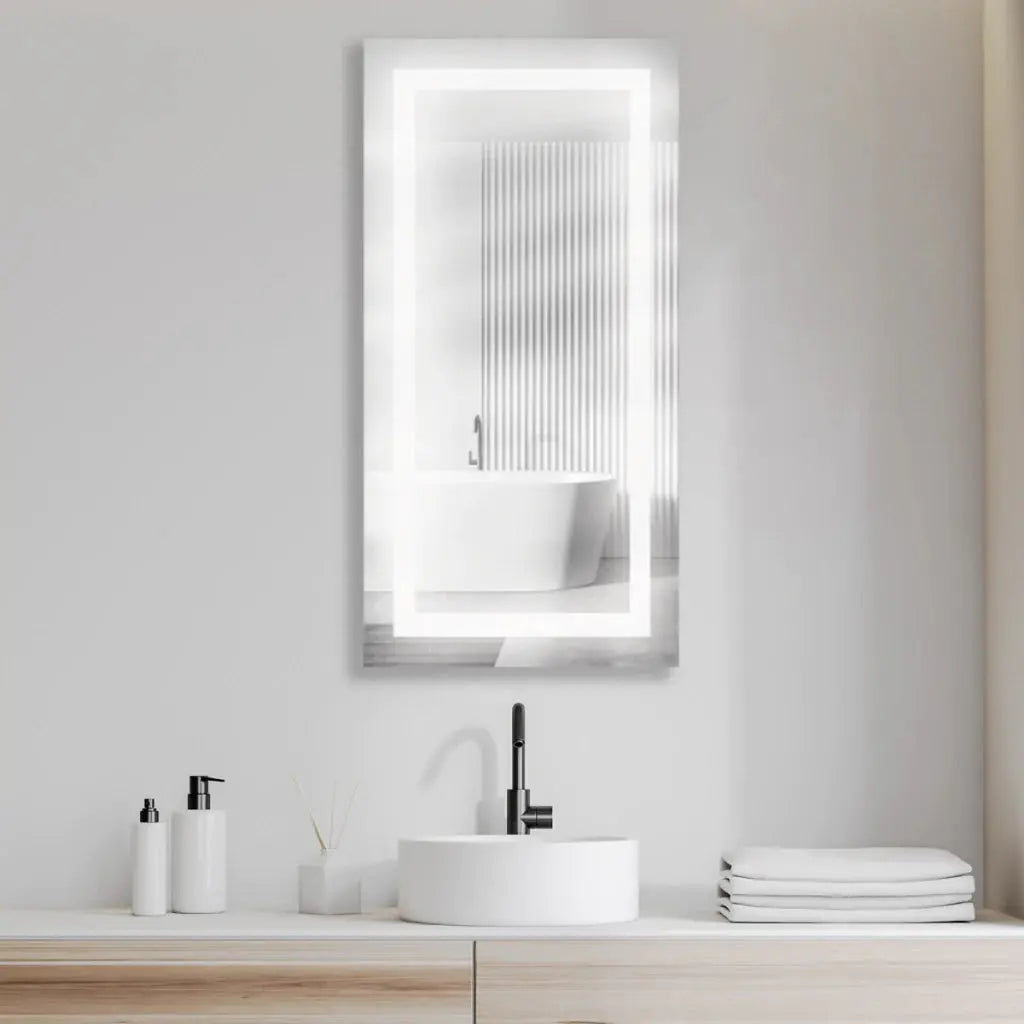Modern Rectangular Sandblasted Mirror with Integrated LED Lighting Spiegel Weltt