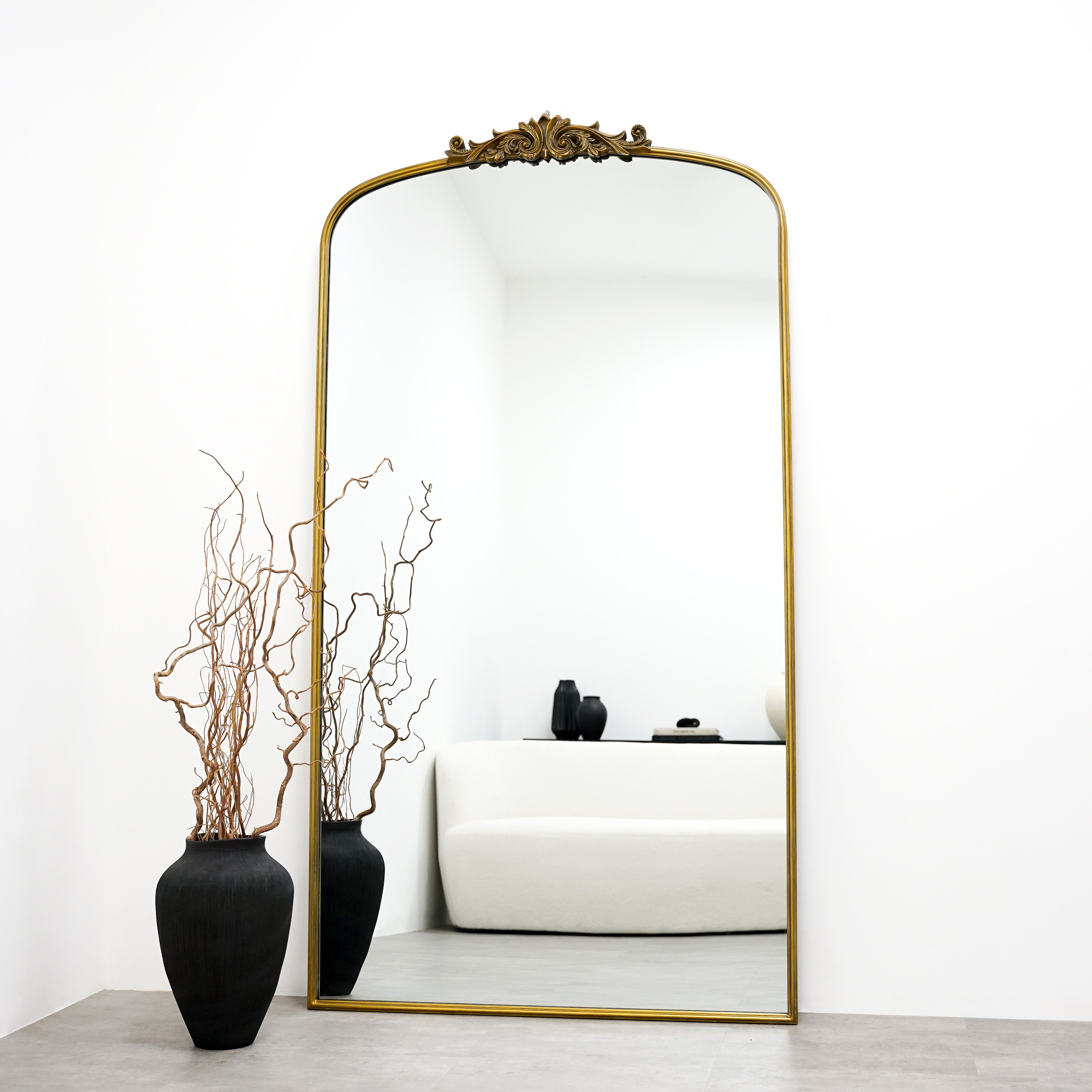 Amélia Large Format Arched Mirror – Antique Gold Metal (186 x 100 cm)