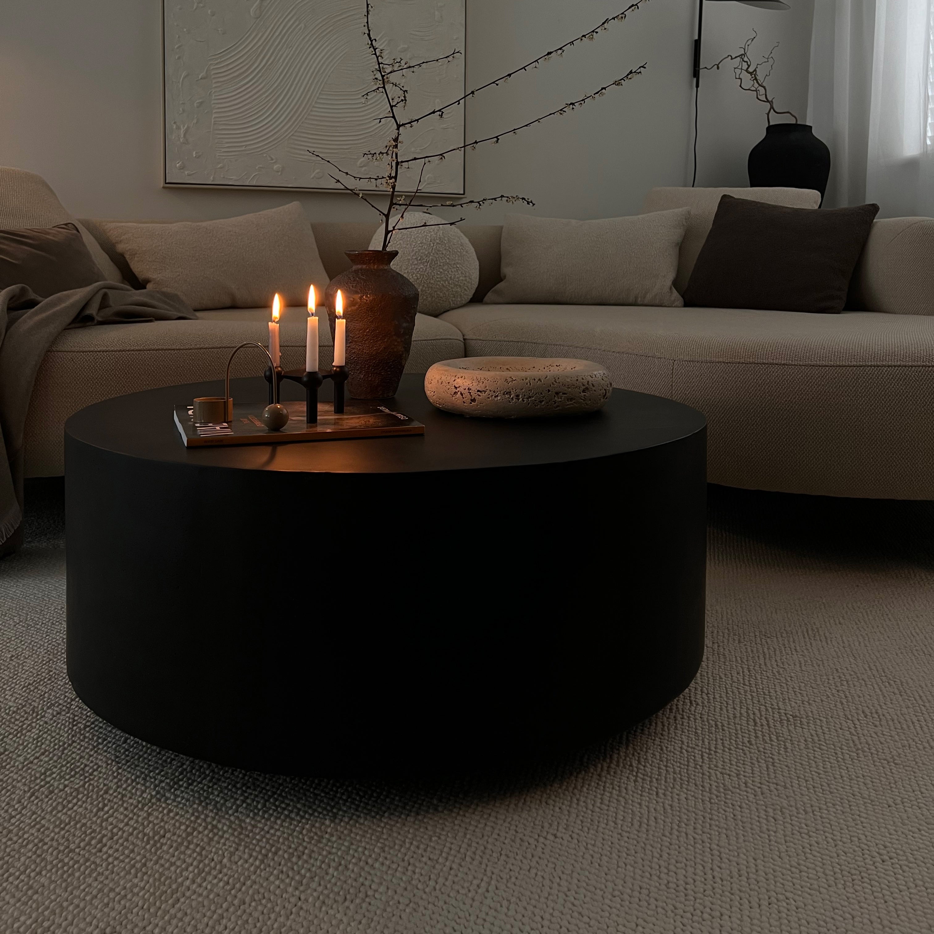 Angelo Round Coffee Table - Natural Black Onyx Minimalist Coffee Table
