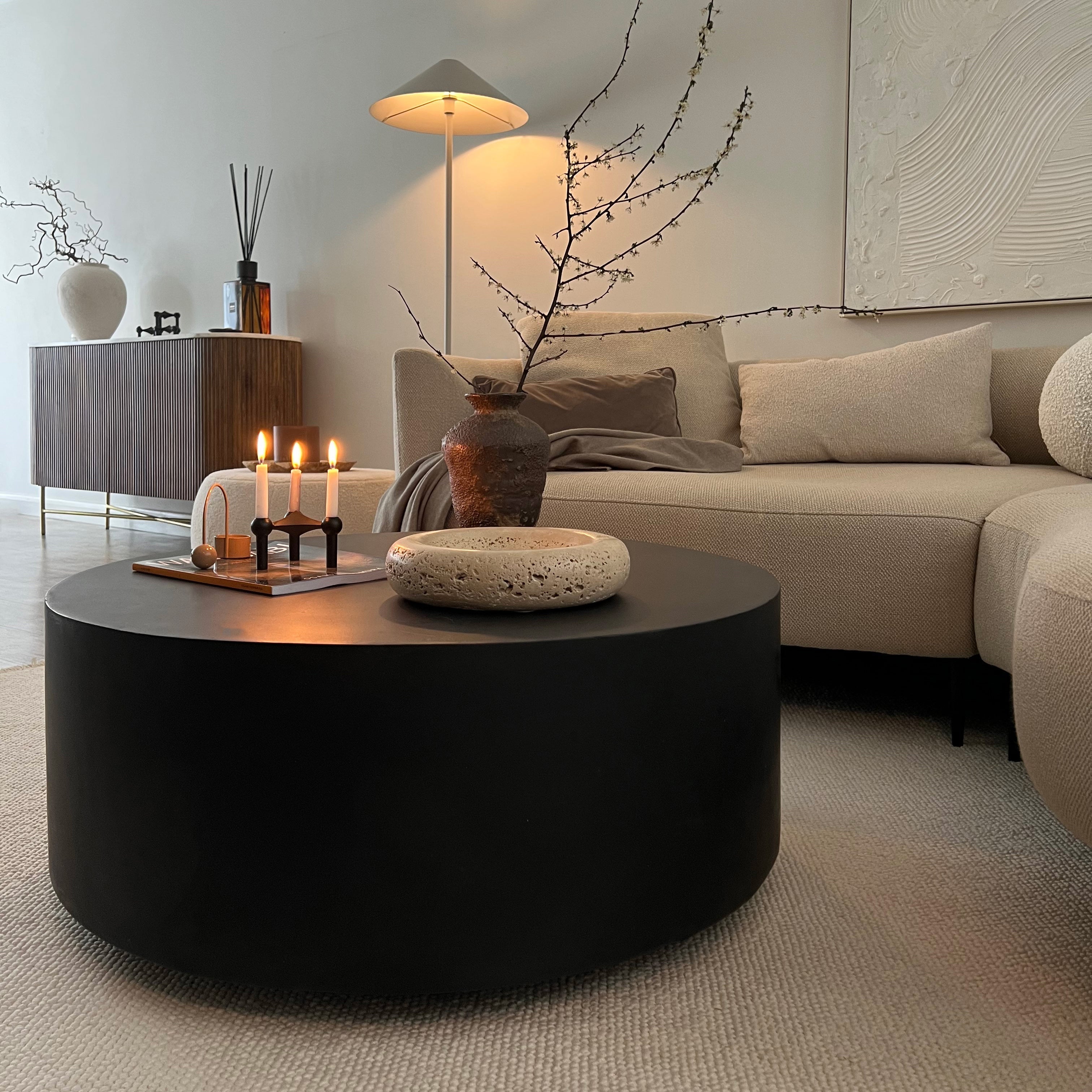 Angelo Round Coffee Table - Natural Black Onyx Minimalist Coffee Table