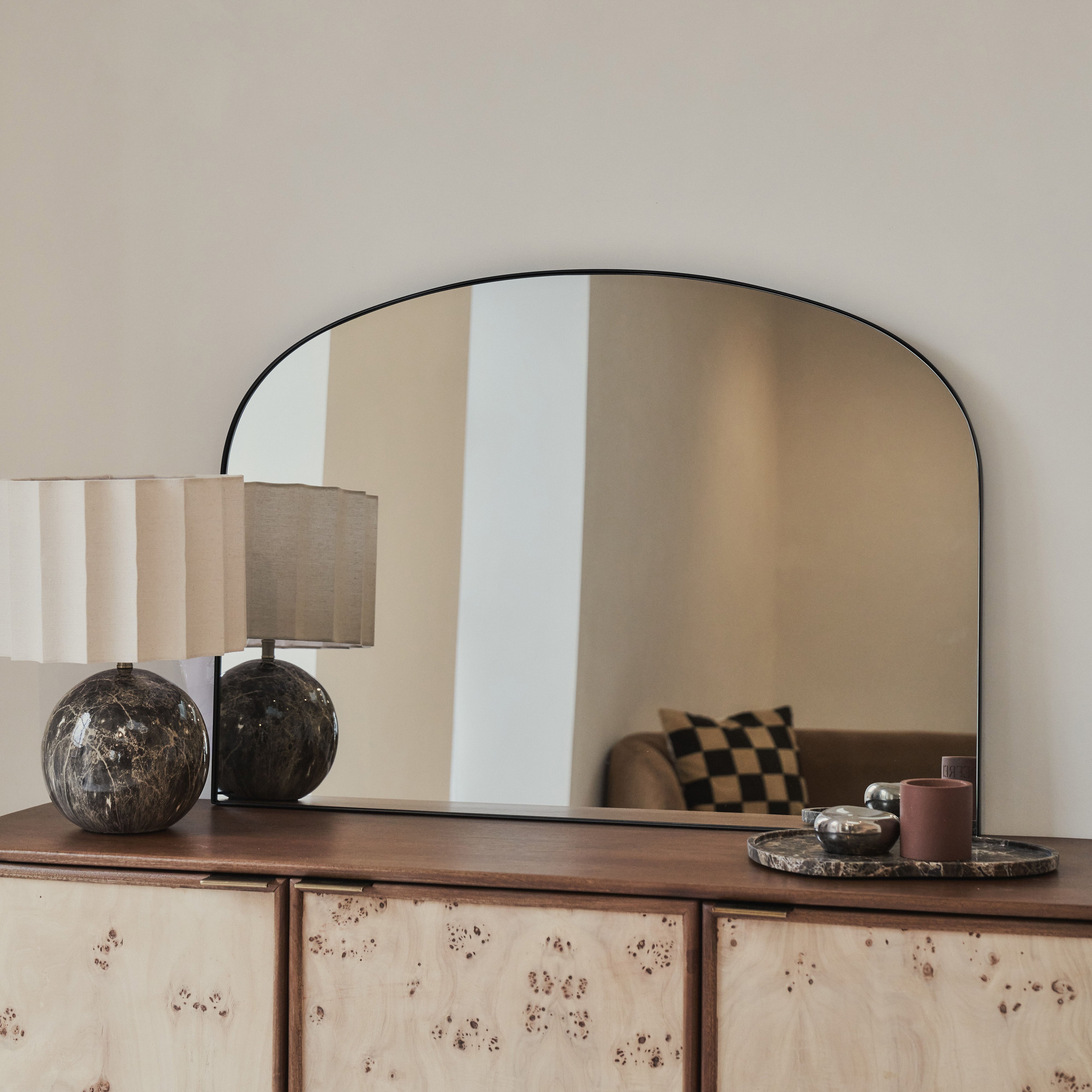 Aria Contemporary Wall Mirror - Matte Black Metal Frame - 100 x 70 cm