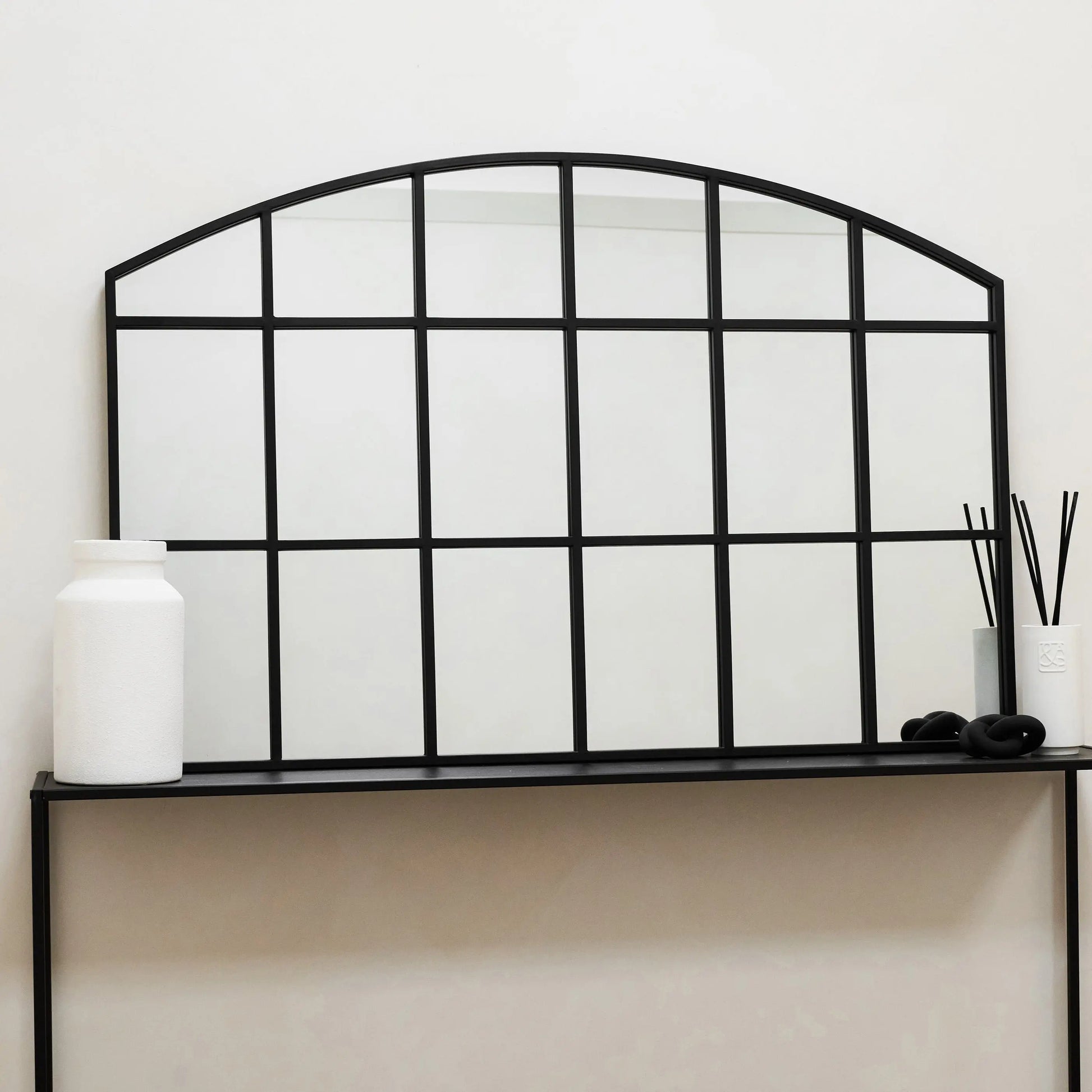 Industrial Arched Window Mirror in Matte Black Metal - 120 x 80 cm Spiegel Weltt