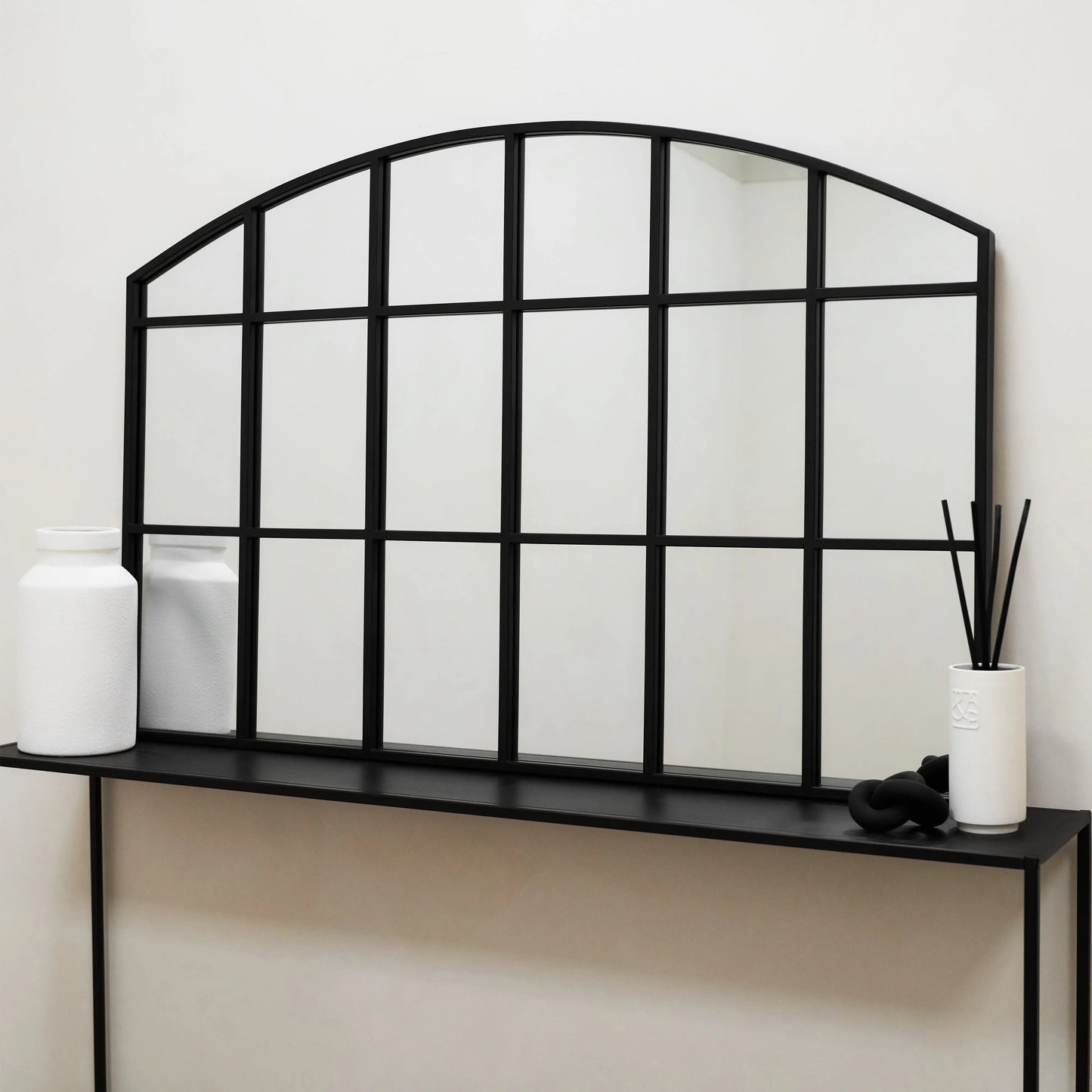 Industrial Arched Window Mirror in Matte Black Metal - 120 x 80 cm Spiegel Weltt