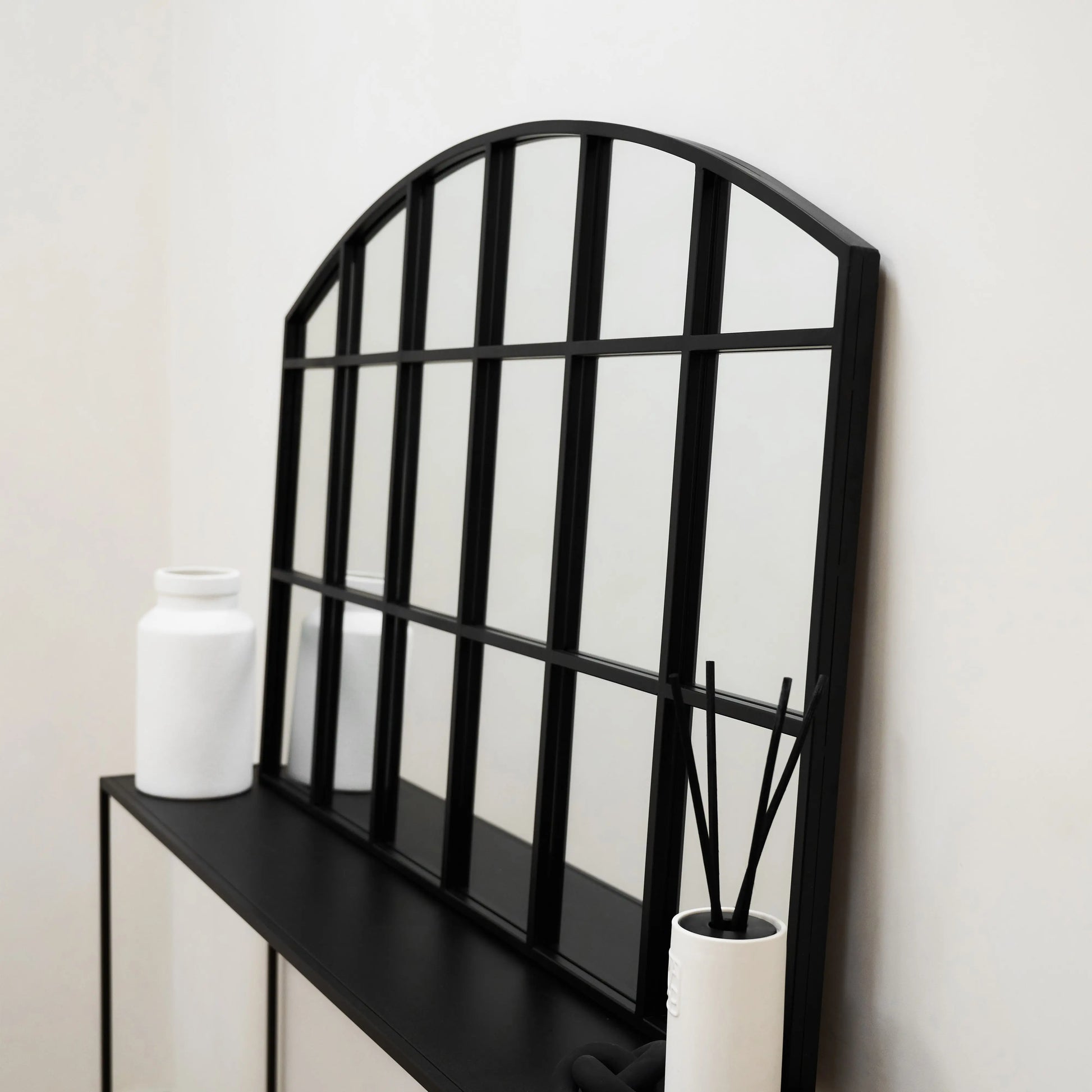 Industrial Arched Window Mirror in Matte Black Metal - 120 x 80 cm Spiegel Weltt