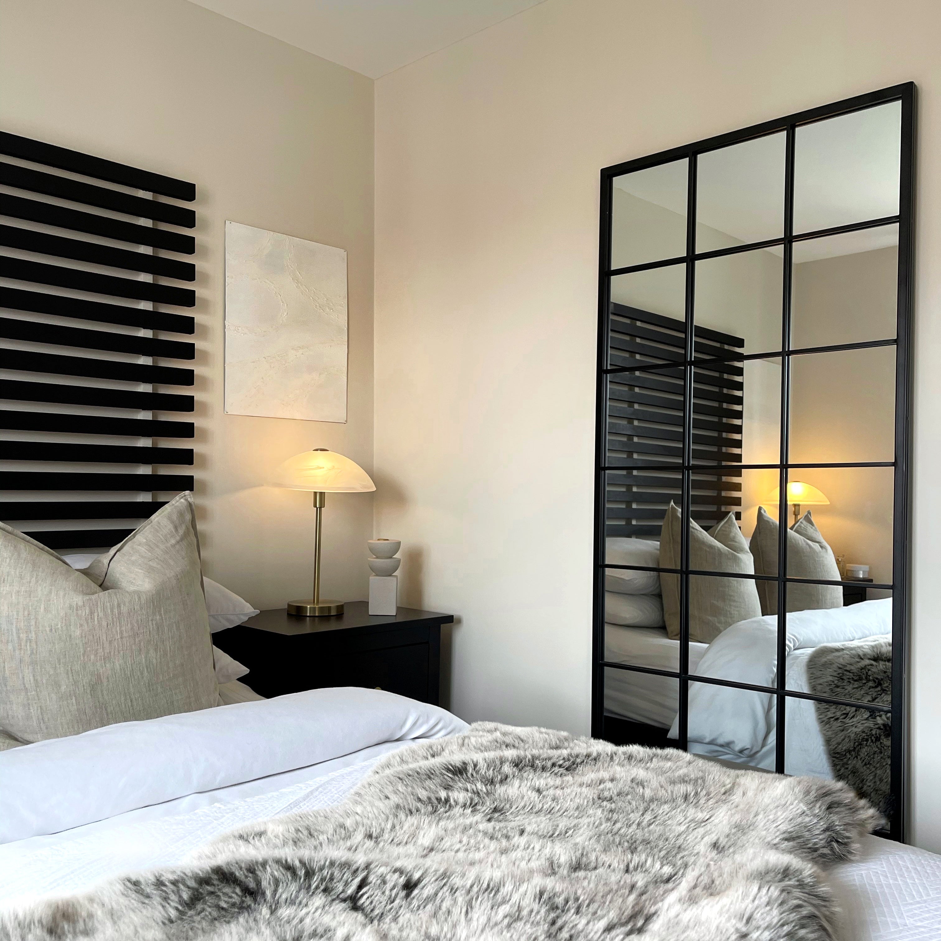 Brooklyn Industrial Window Pane Mirror - Matte Black Metal Frame - 140 x 70 cm