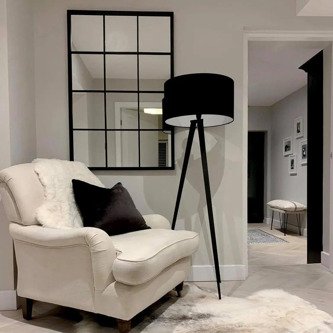 Brooklyn Industrial Window Pane Wall Mirror - Matte Black Metal - 120 x 80 cm Spiegel Weltt