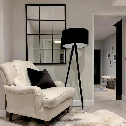 Brooklyn Industrial Window Pane Wall Mirror - Matte Black Metal - 120 x 80 cm Spiegel Weltt