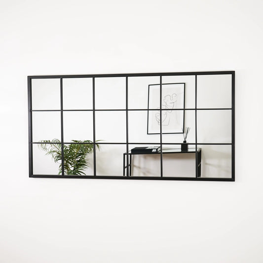 Brooklyn Industrial Window Pane Mirror - Matte Black Metal Frame - 140 x 70 cm Spiegel Weltt