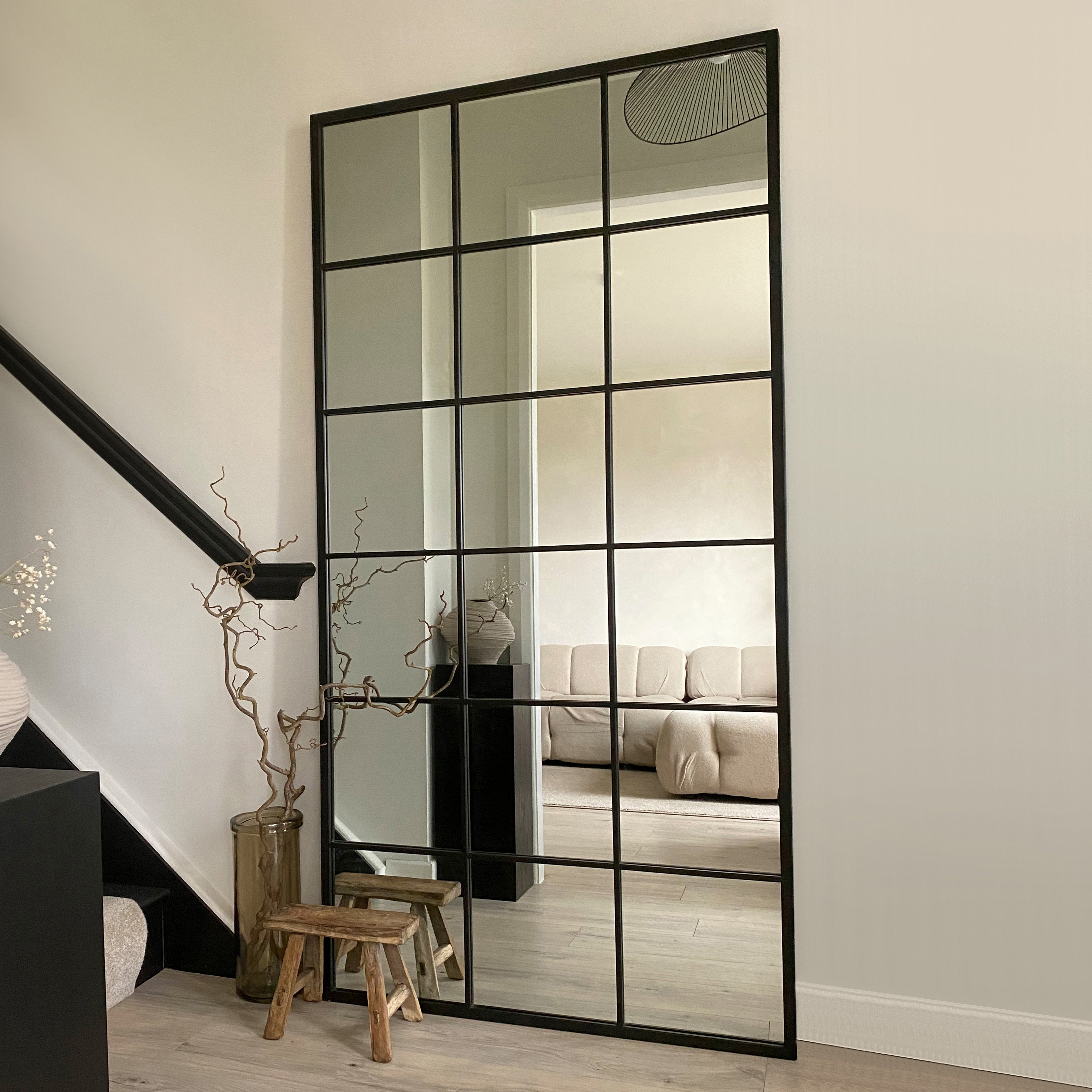 Brooklyn Industrial Window Mirror - Matte Black Metal Frame - 180 x 90 cm