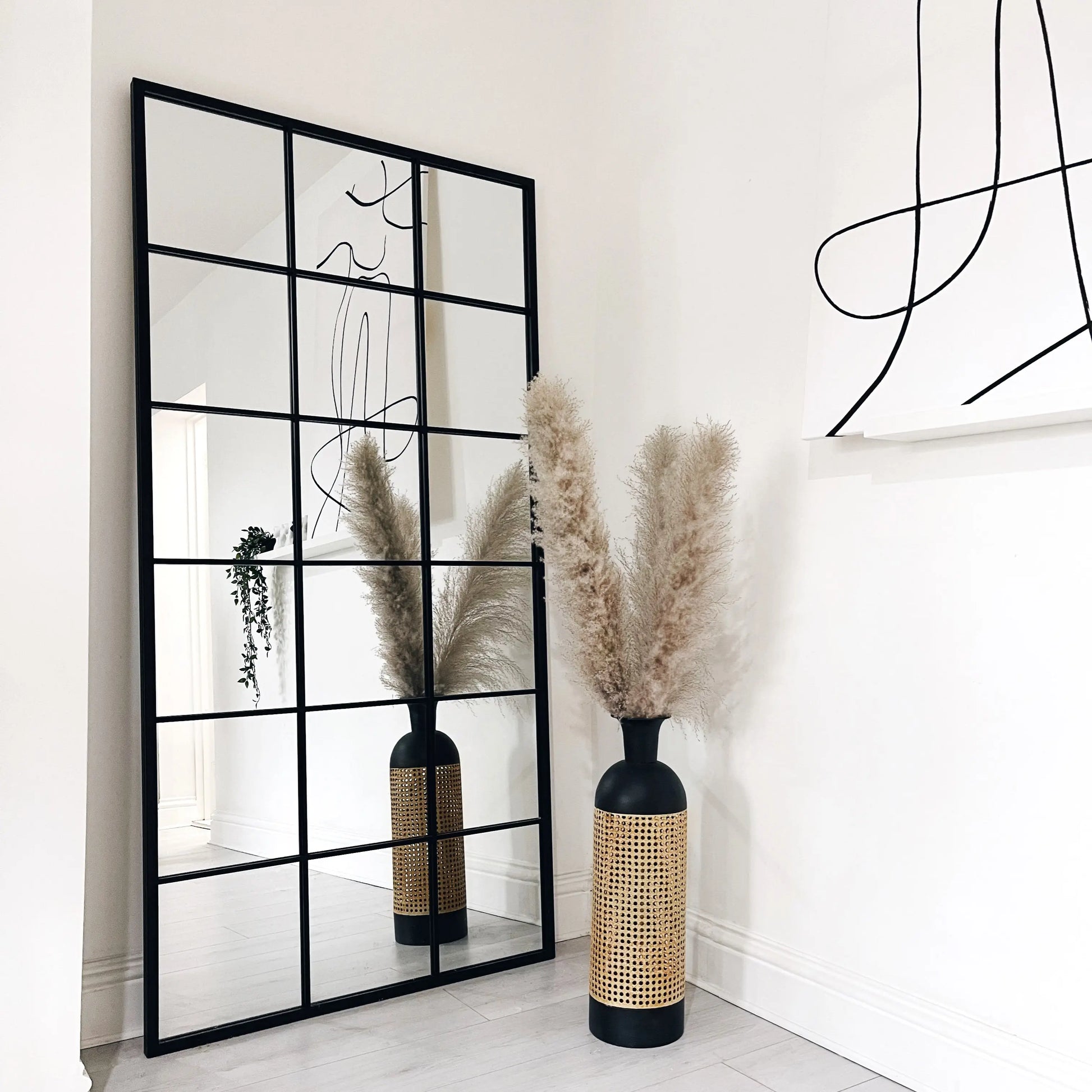 Brooklyn Industrial Window Mirror - Matte Black Metal Frame - 180 x 90 cm Spiegel Weltt
