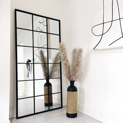Brooklyn Industrial Window Mirror - Matte Black Metal Frame - 180 x 90 cm Spiegel Weltt