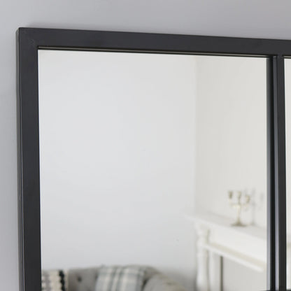 Brooklyn Industrial Window Pane Wall Mirror - Matte Black Metal - 120 x 80 cm Spiegel Weltt