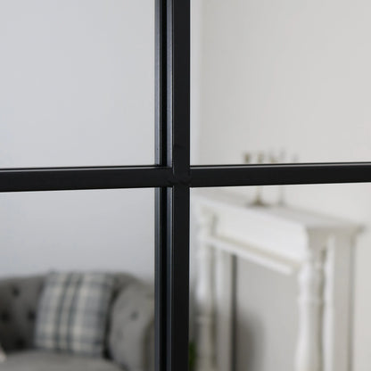 Brooklyn Industrial Window Pane Wall Mirror - Matte Black Metal - 120 x 80 cm Spiegel Weltt