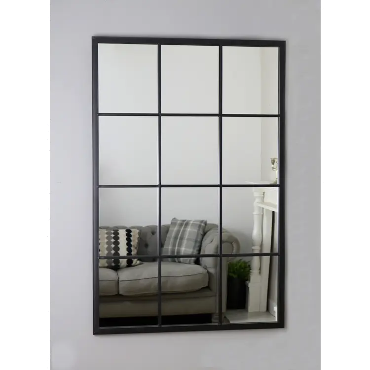 Brooklyn Industrial Window Pane Wall Mirror - Matte Black Metal - 120 x 80 cm Spiegel Weltt