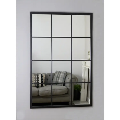 Brooklyn Industrial Window Pane Wall Mirror - Matte Black Metal - 120 x 80 cm Spiegel Weltt