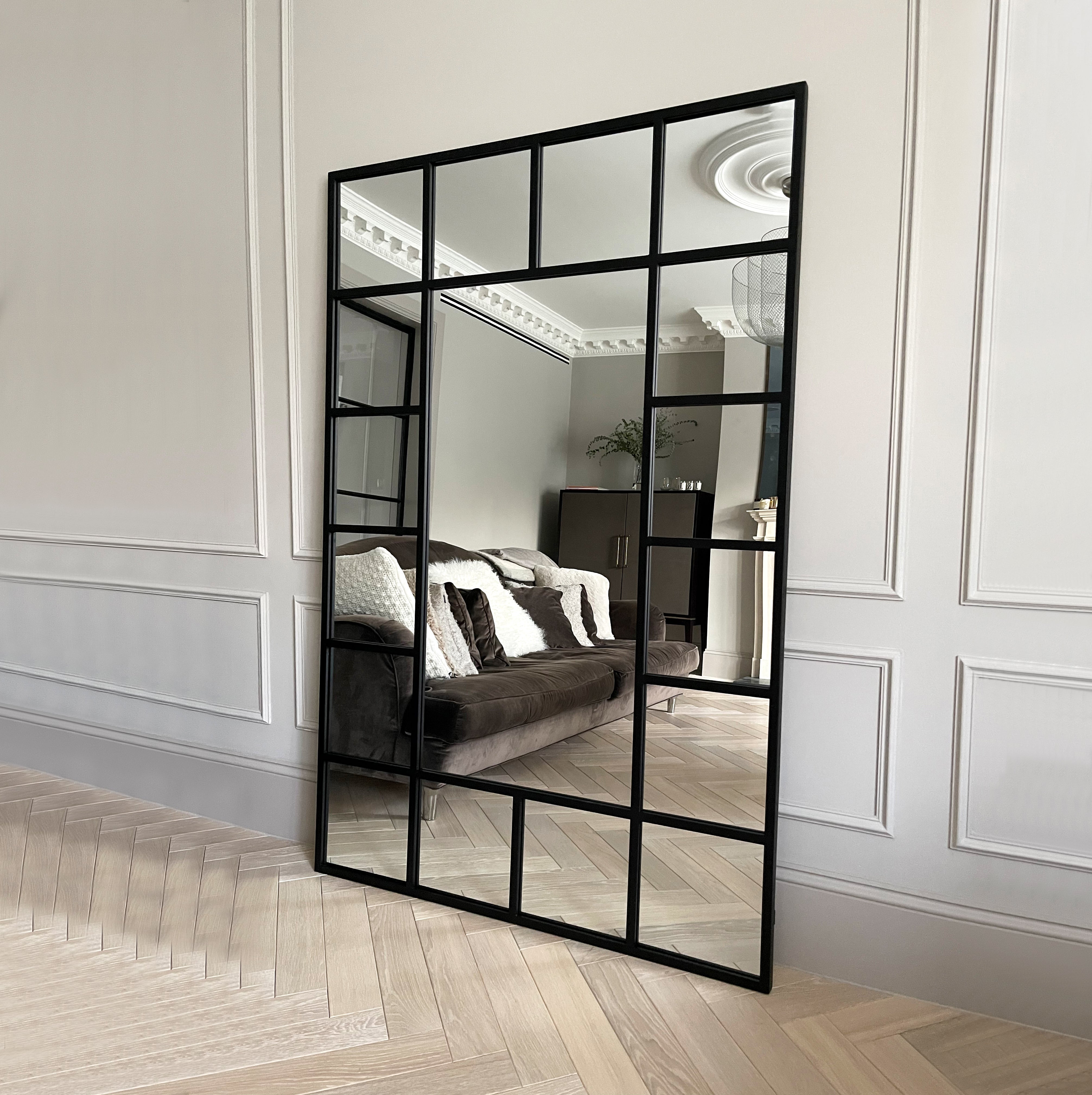 Camden Industrial Matte Black Glass Wall Mirror - Large 179 x 119 cm