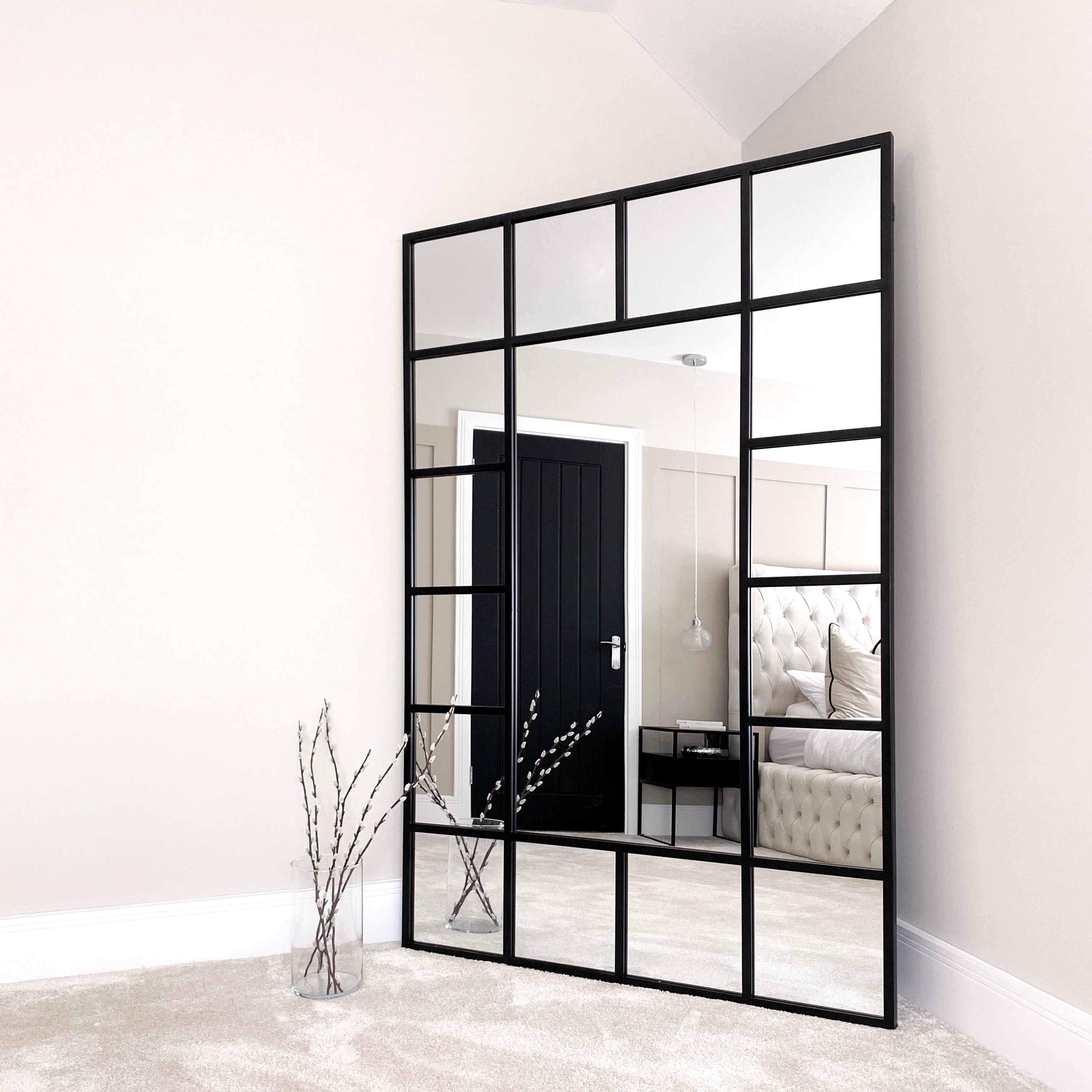 Camden Industrial Matte Black Glass Wall Mirror - Large 179 x 119 cm