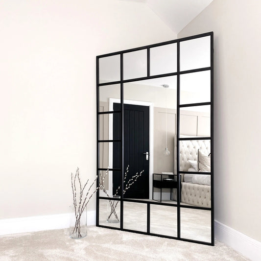 Camden Industrial Matte Black Glass Wall Mirror - Large 179 x 119 cm Spiegel Weltt