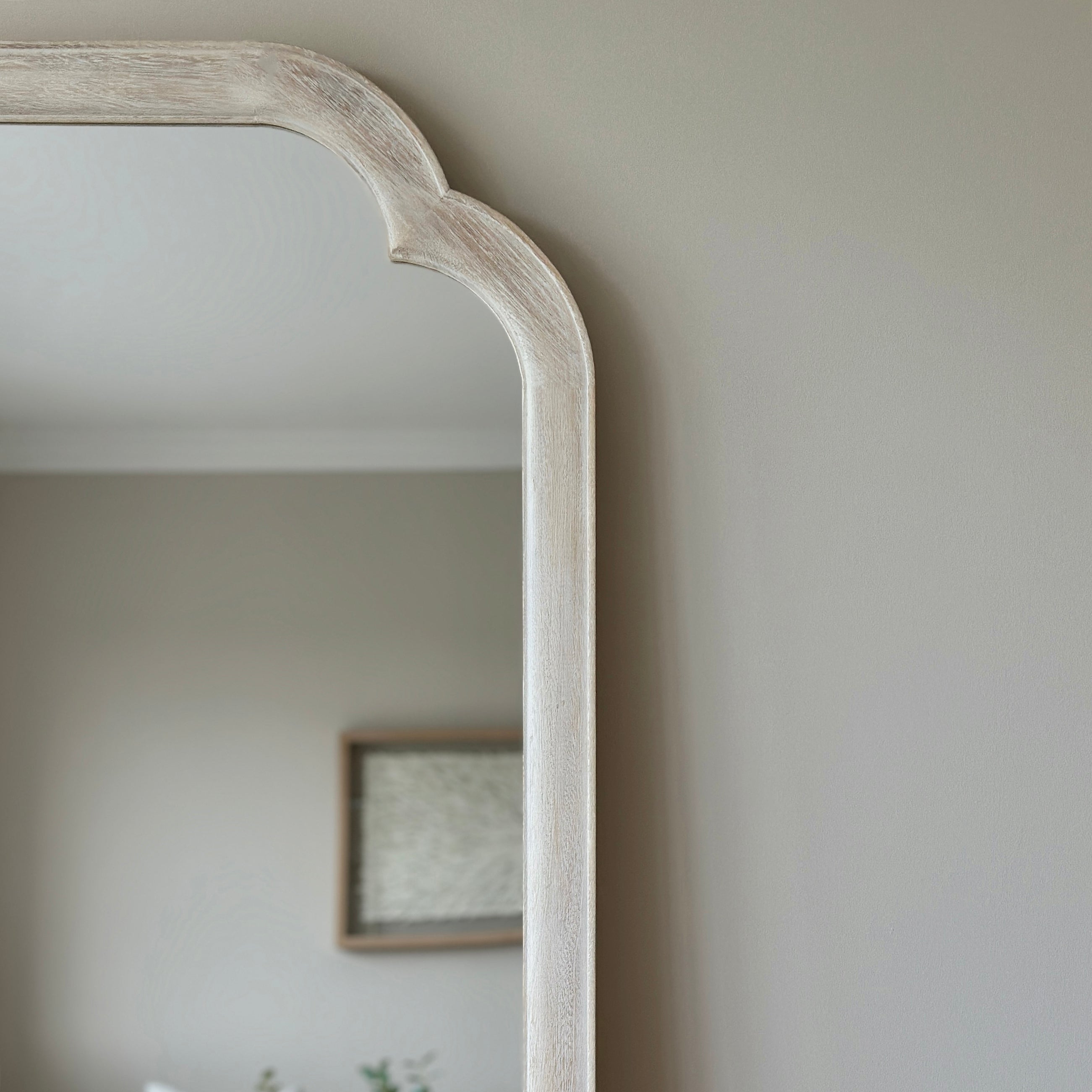 Elena Arched Full-Length Mirror - Rustic White Washed Wood Frame (170 x 75 cm)