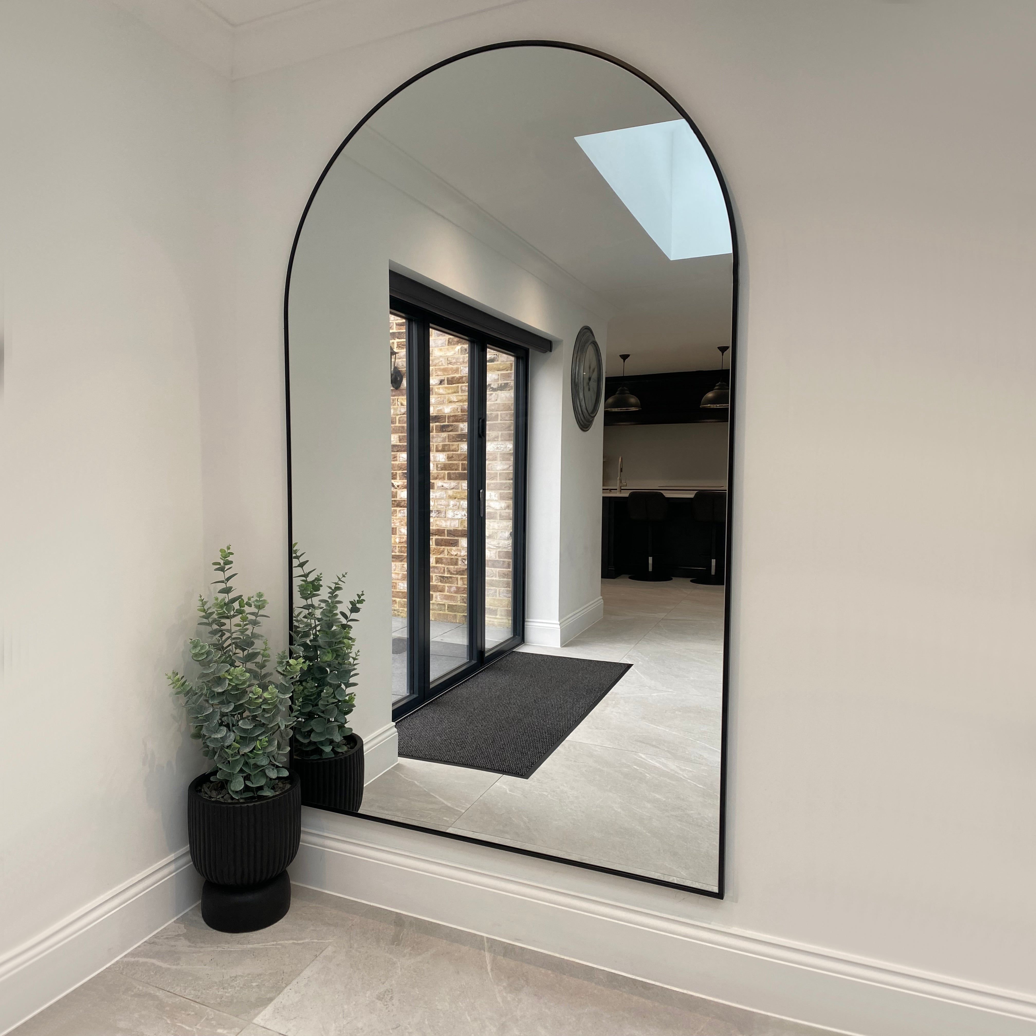 Giant Arched Full-Length Wall Mirror - Matte Black Metal Frame - 200 x 120 cm