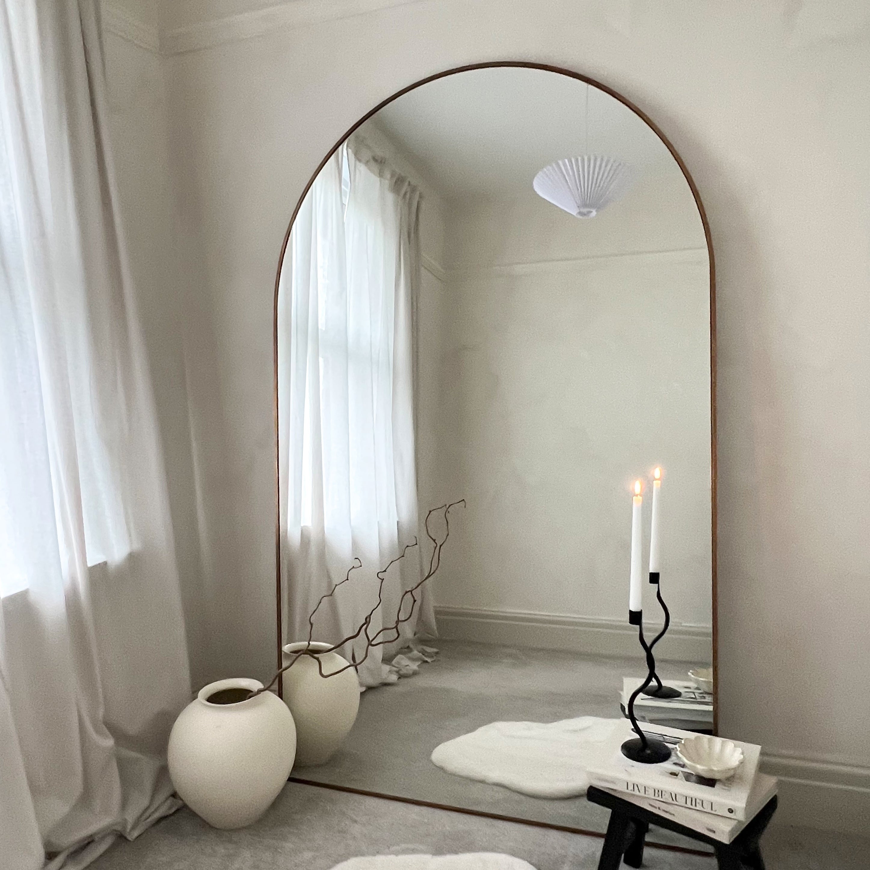 Large Arched Full Length Wall Mirror - Luxury Gold Metal Frame (180 x 110 cm)