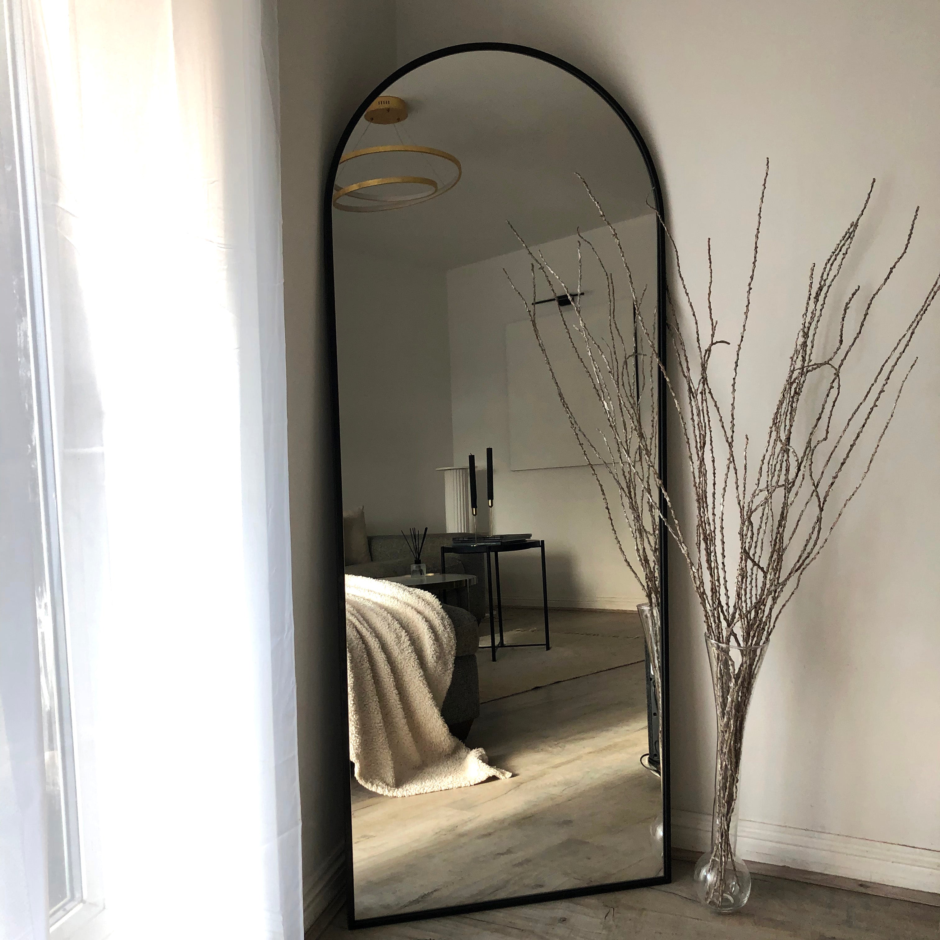 Arched Full Length Mirror - Sleek Minimalist Metal Frame - 160 cm x 60 cm