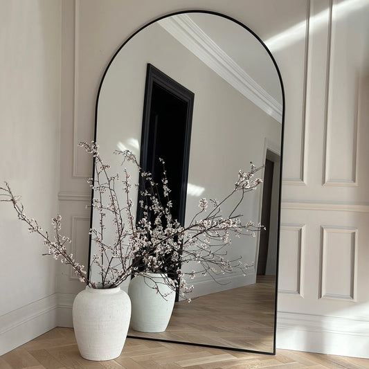 Giant Arched Full-Length Wall Mirror - Matte Black Metal Frame - 200 x 120 cm Spiegel Weltt