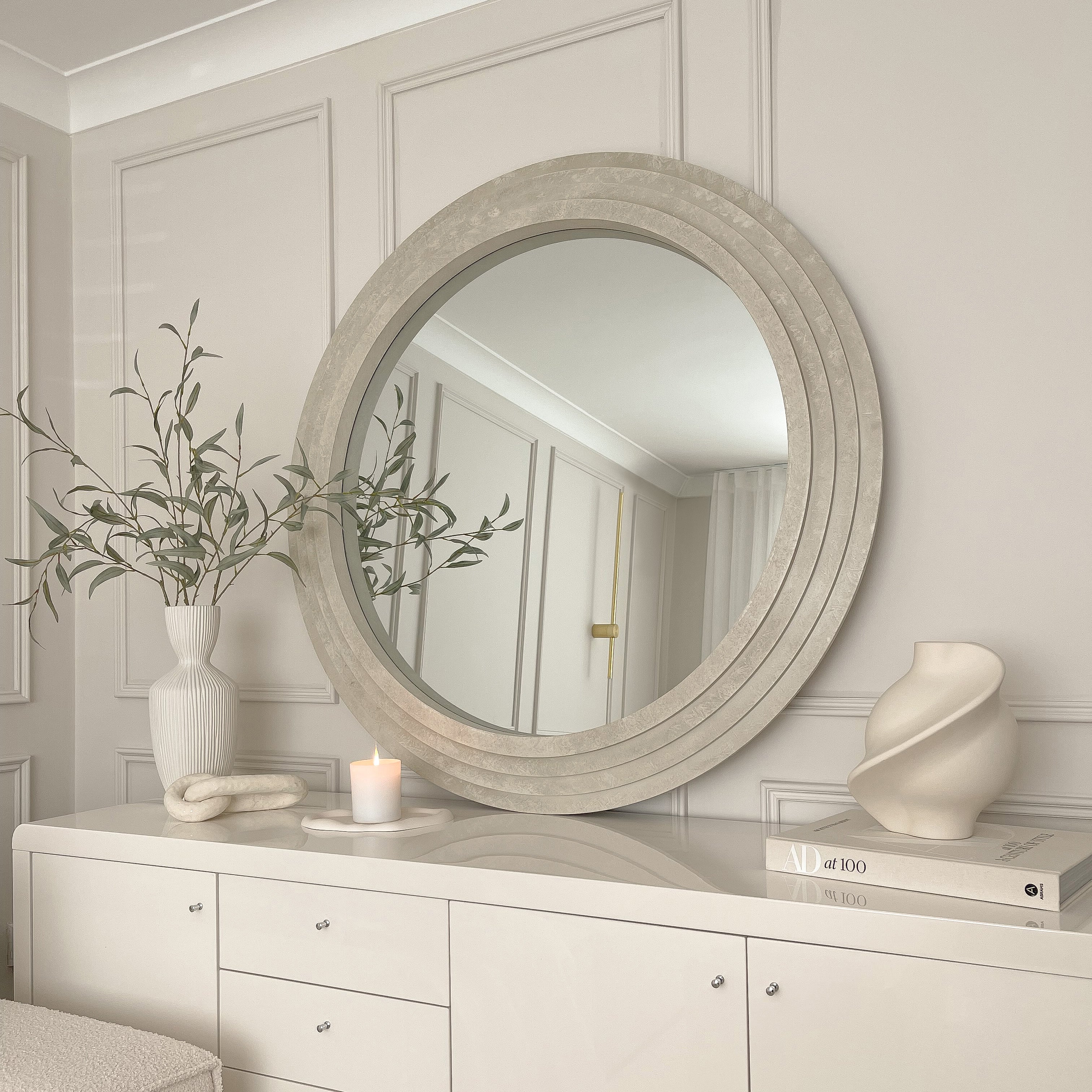 Luciana 110cm Round Wall Mirror - Architectural Concrete Effect Minimalist Design