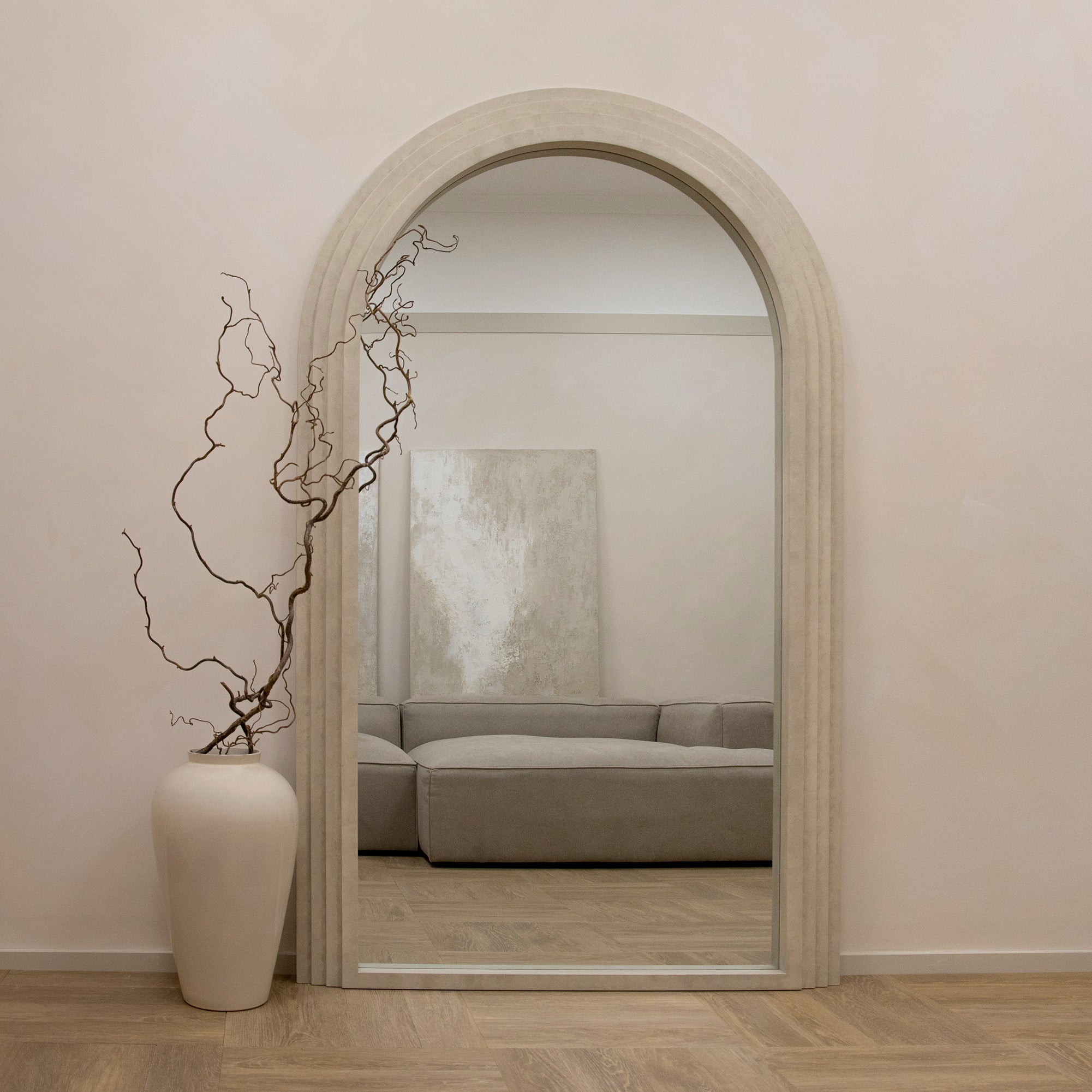 Luciana Large Arched Mirror - Industrial Concrete Texture - 180 cm x 110 cm