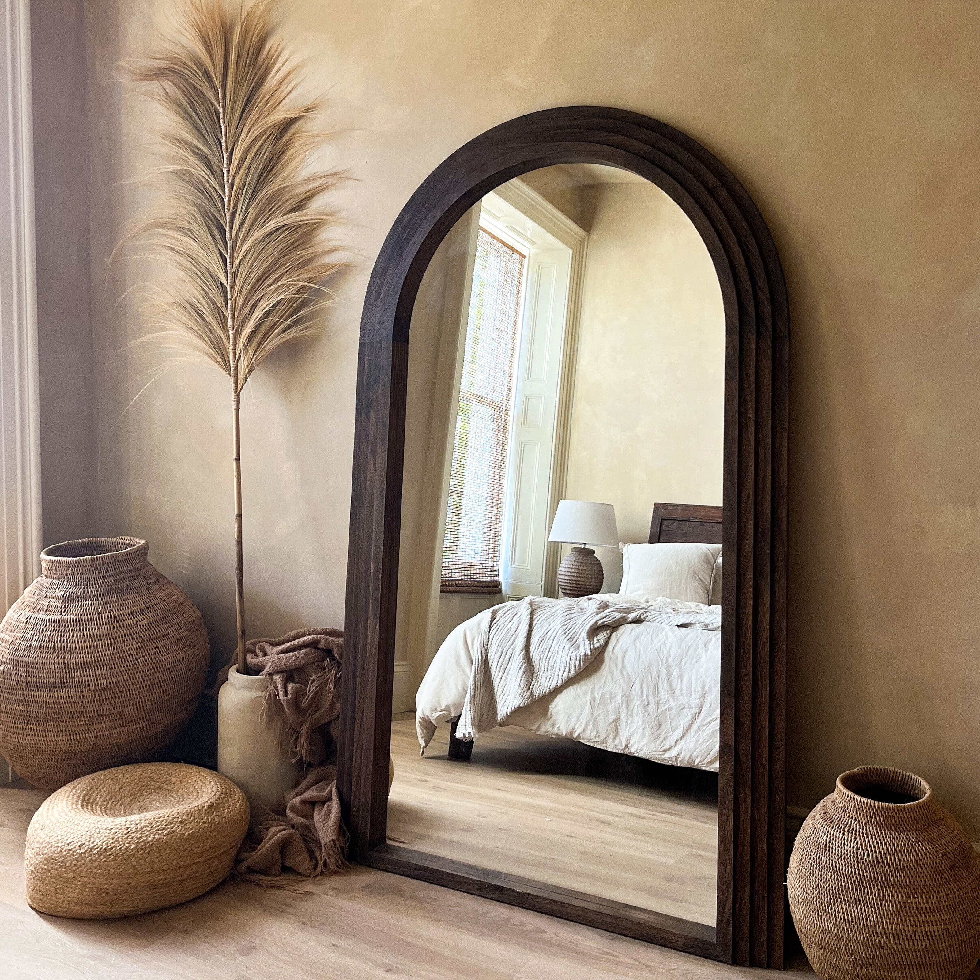 Luciana Arch Full-Length Mirror – Luxury Charred Wood Architectural Design (180 x 110 cm)