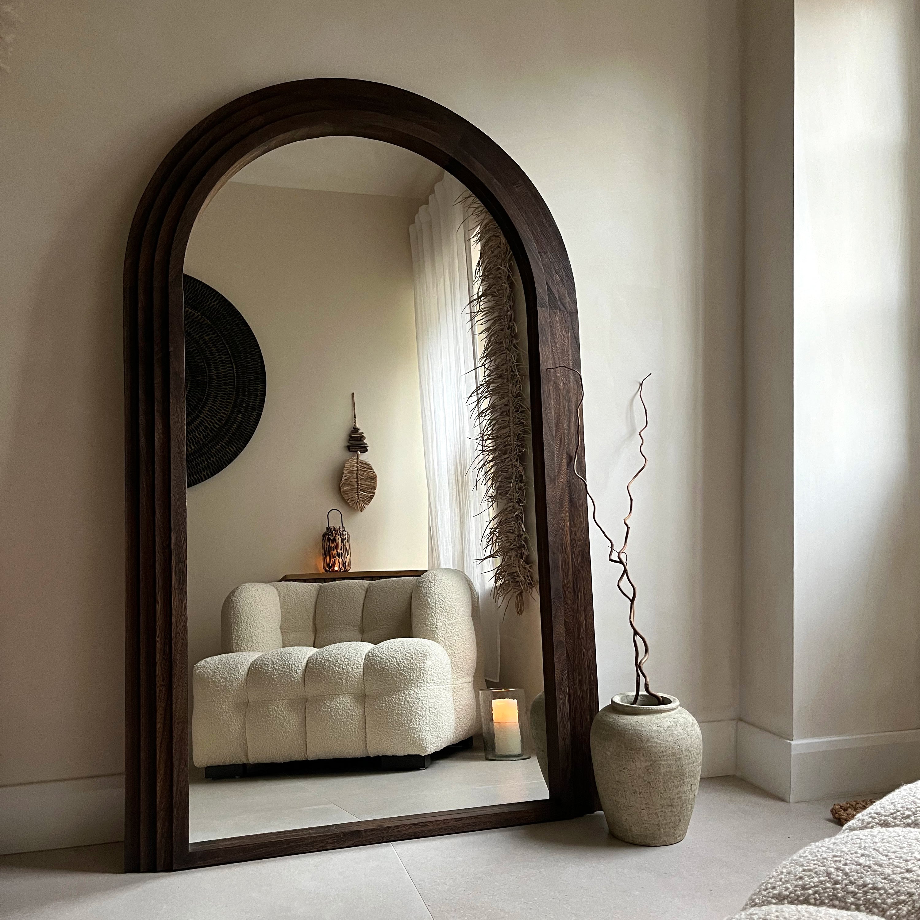 Luciana Arch Full-Length Mirror – Luxury Charred Wood Architectural Design (180 x 110 cm)