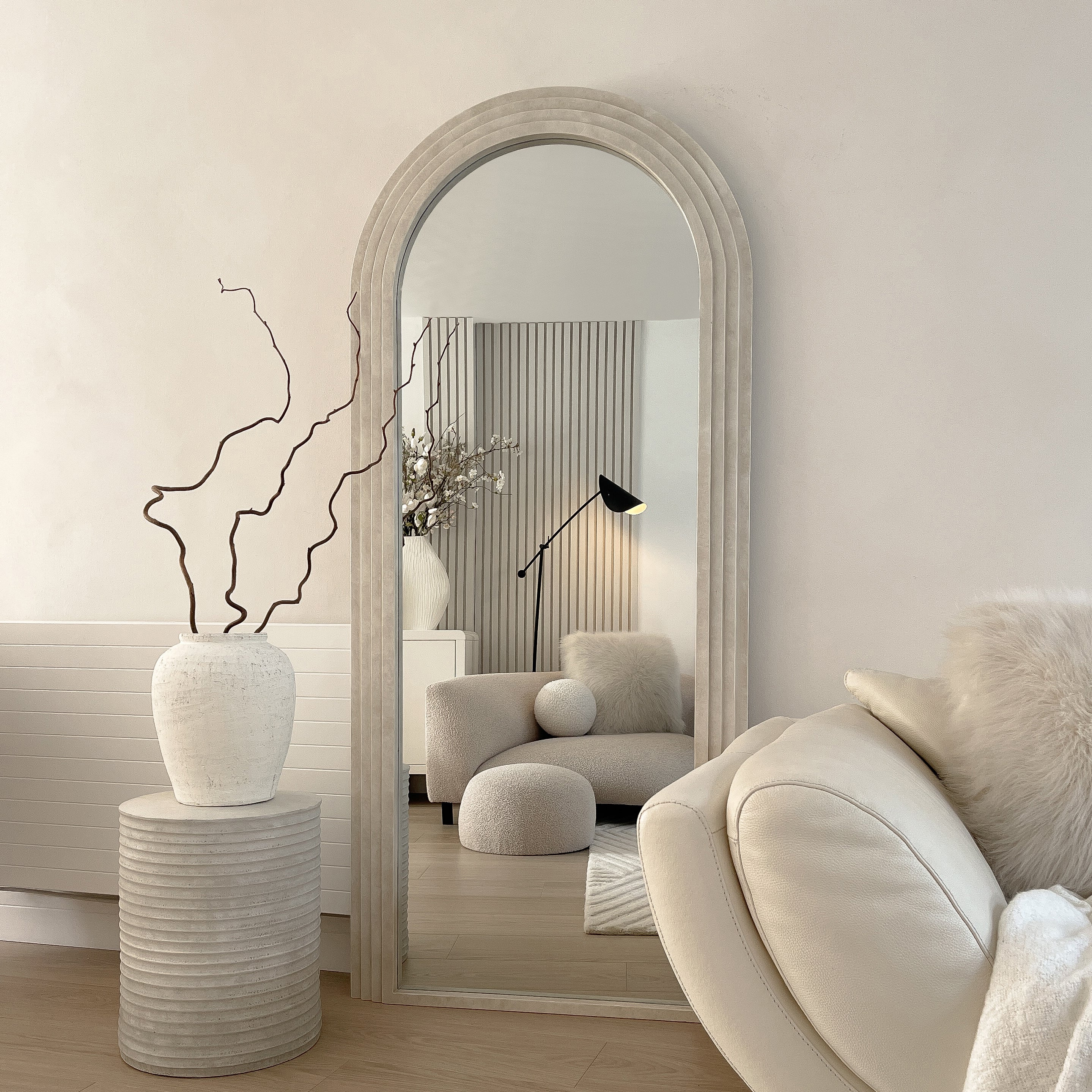 Luciana Arch Mirror - Luxury Concrete Finish Full-Length Arched Mirror (180x80 cm)