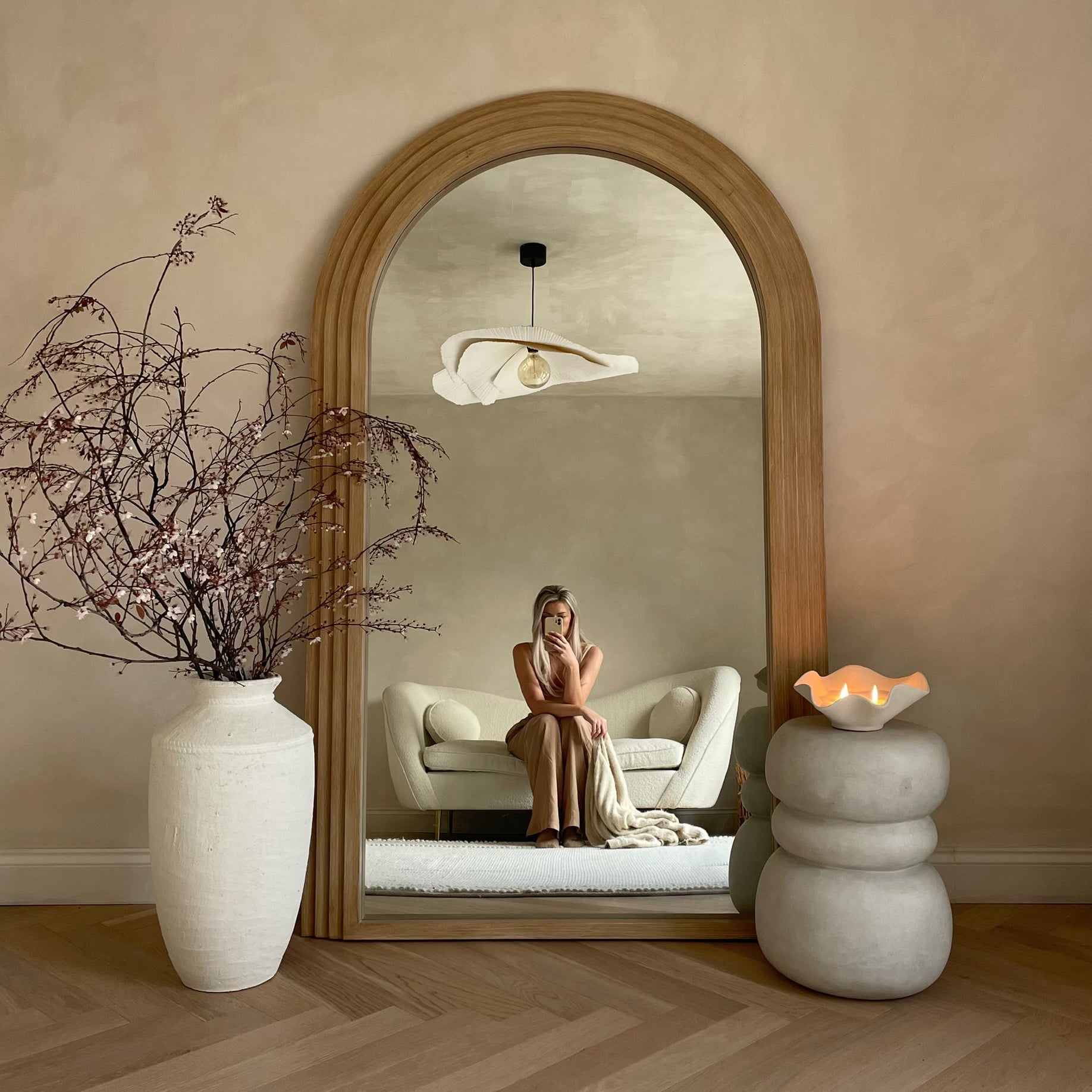 Luciana Grand Arched Full-Length Mirror - Washed Wood Frame - 180 x 110 cm