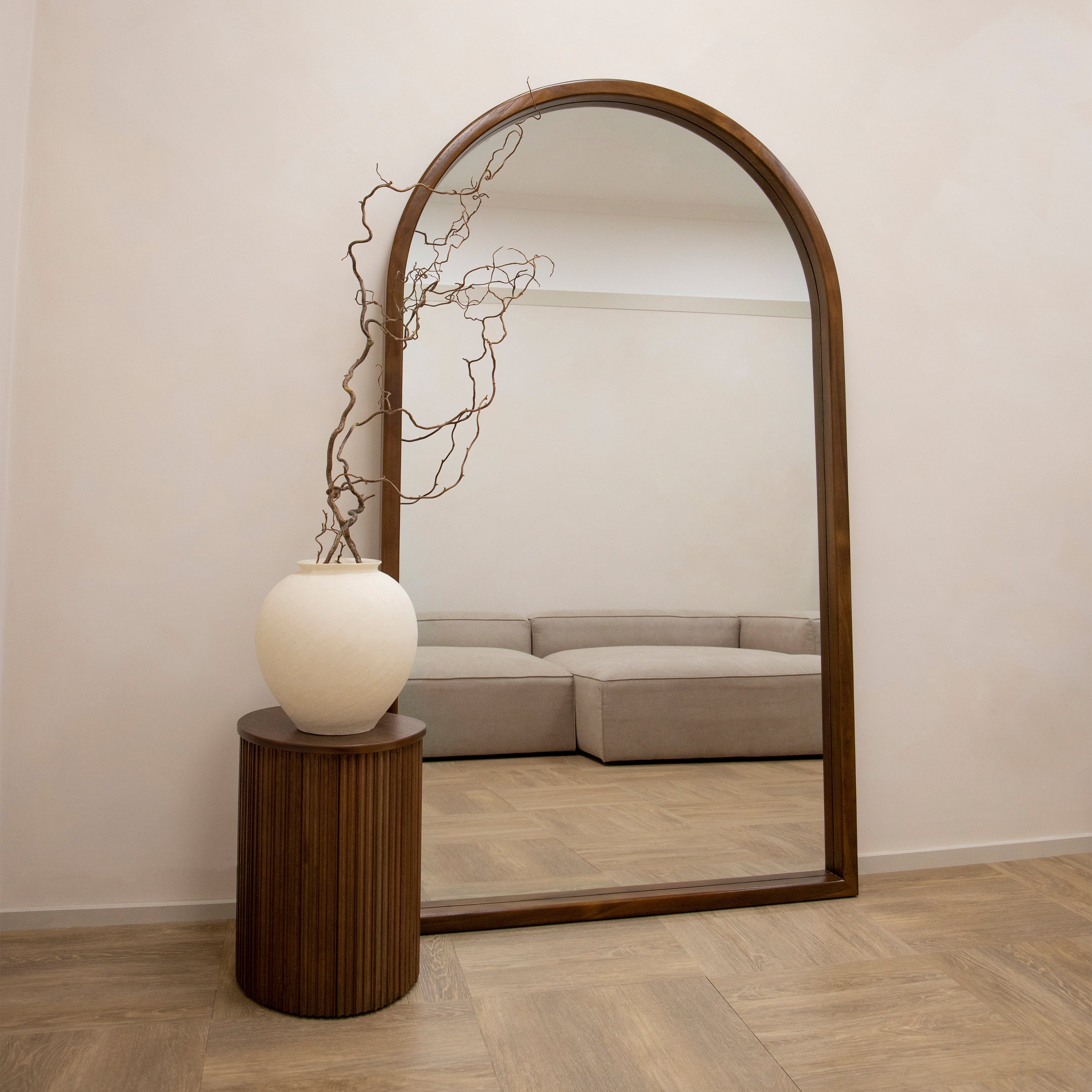 Tamara Arch Full-Length Solid Wood Mirror - Walnut Finish, 190 x 110 cm