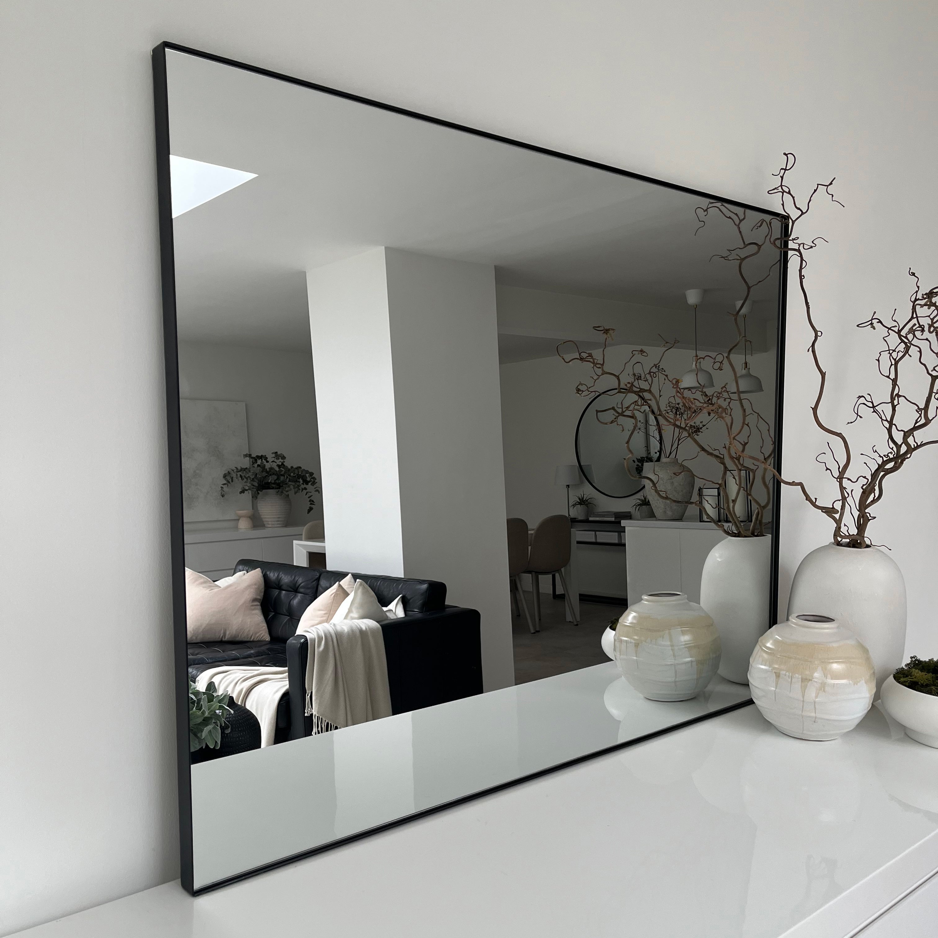 Theo Rectangular Metal Wall Mirror - Industrial Black Frame - 120 x 90 cm