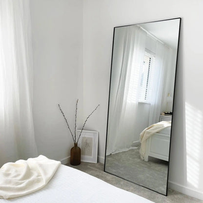 Theo Full-Length Rectangular Mirror 179 x 80 cm - Industrial Matte Black Metal Frame Spiegel Weltt