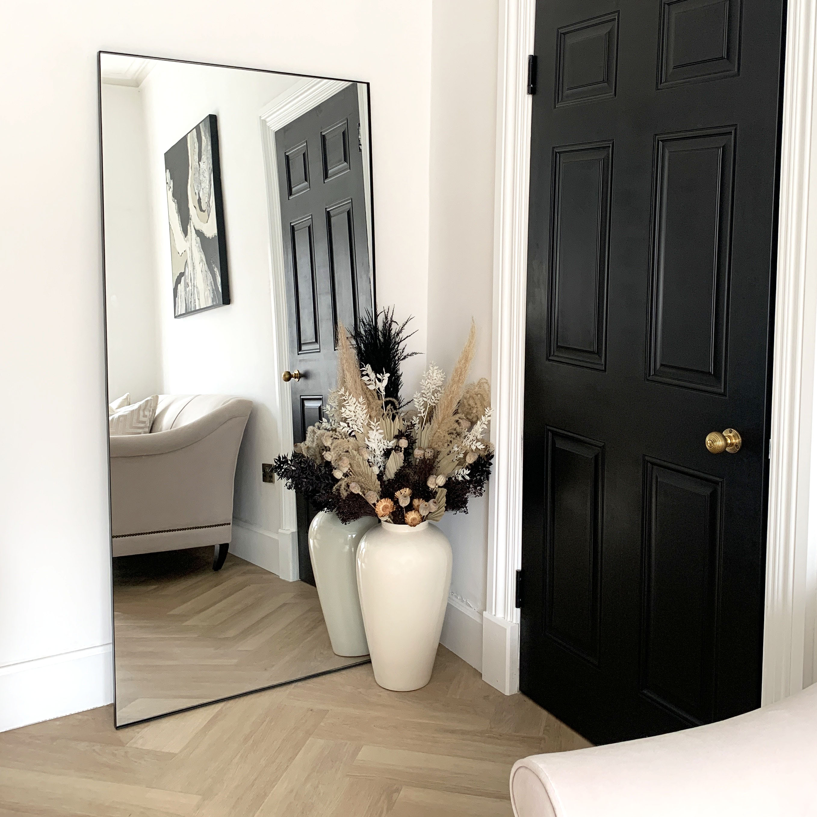 Theo Full-Length Rectangular Mirror 179 x 80 cm - Industrial Matte Black Metal Frame