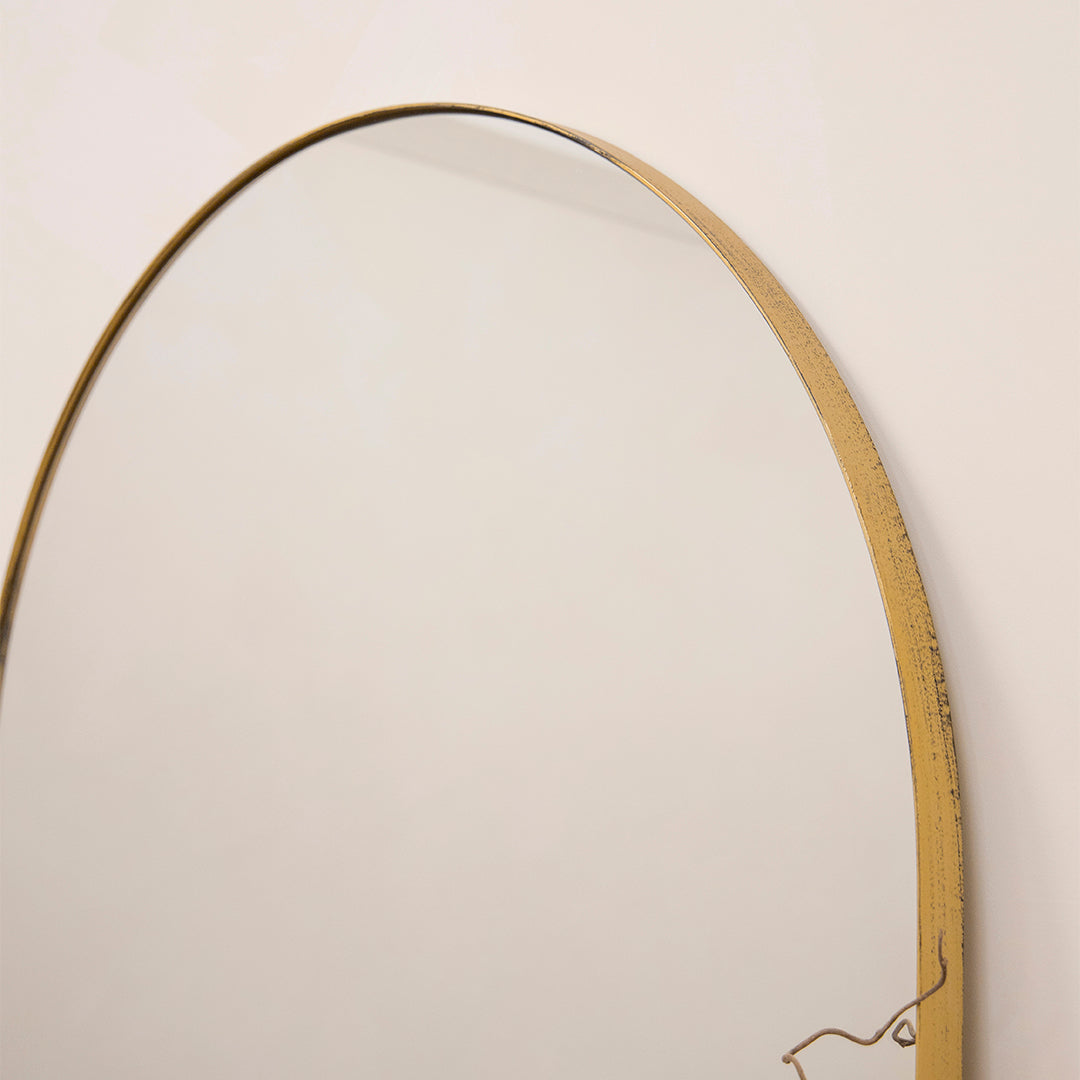 Theo Large Arched Metal Wall Mirror - Industrial Chic Gold - 180 x 90 cm
