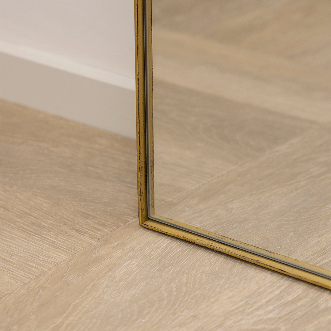 Theo Large Arched Metal Wall Mirror - Industrial Chic Gold - 180 x 90 cm